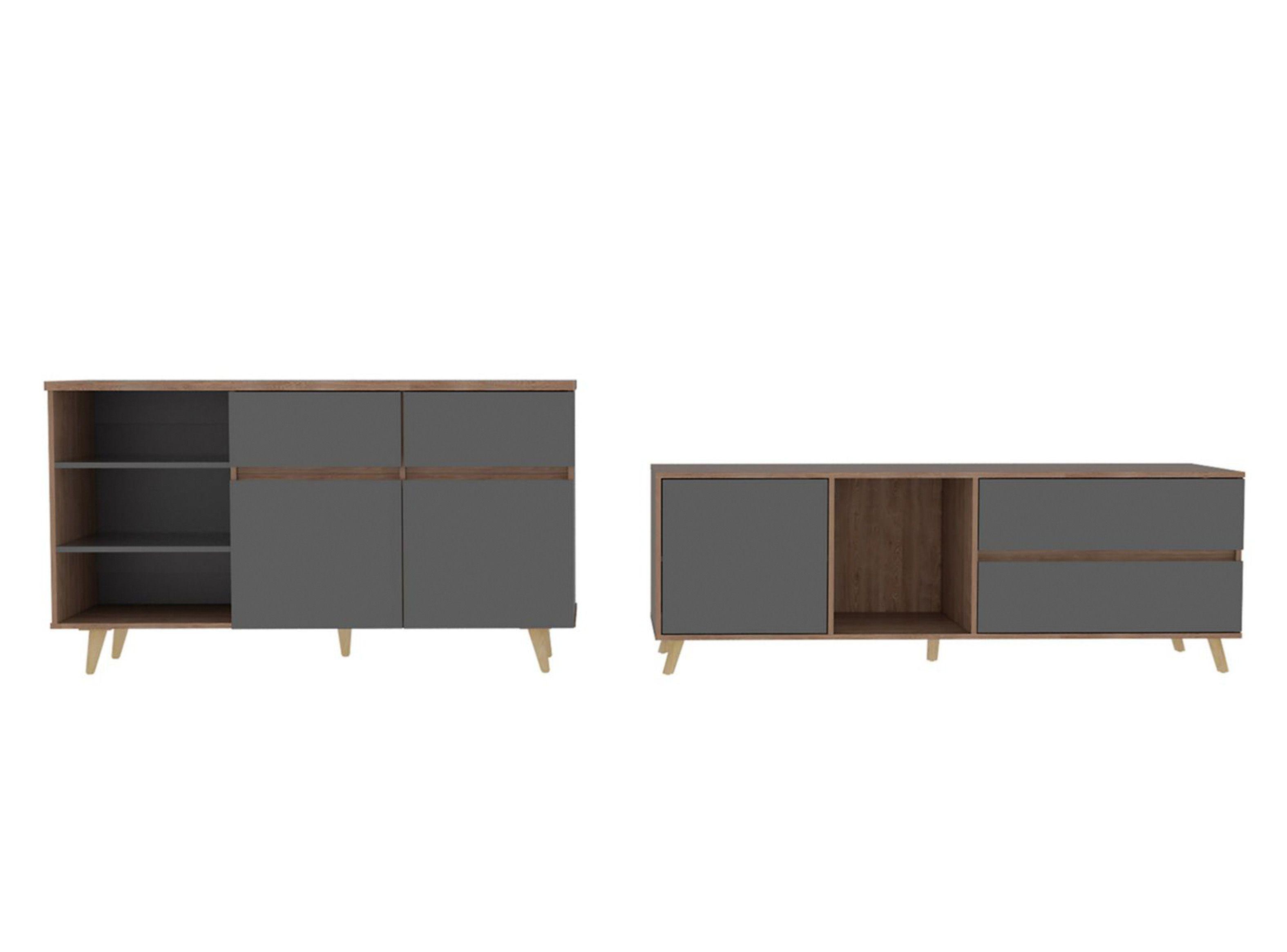 Combo TuHome Muebles Salem Miel Plomo Buffet + Rack TV 60"-0