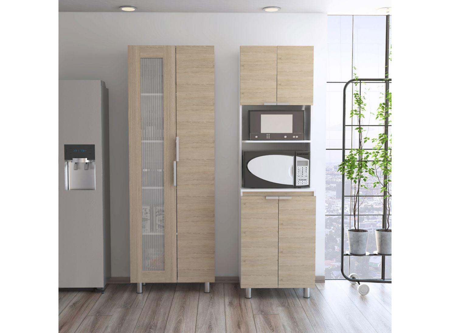 Combo Muebles de Cocina Fendi Rovere Blanco Alacena + Mueble Microondas-5