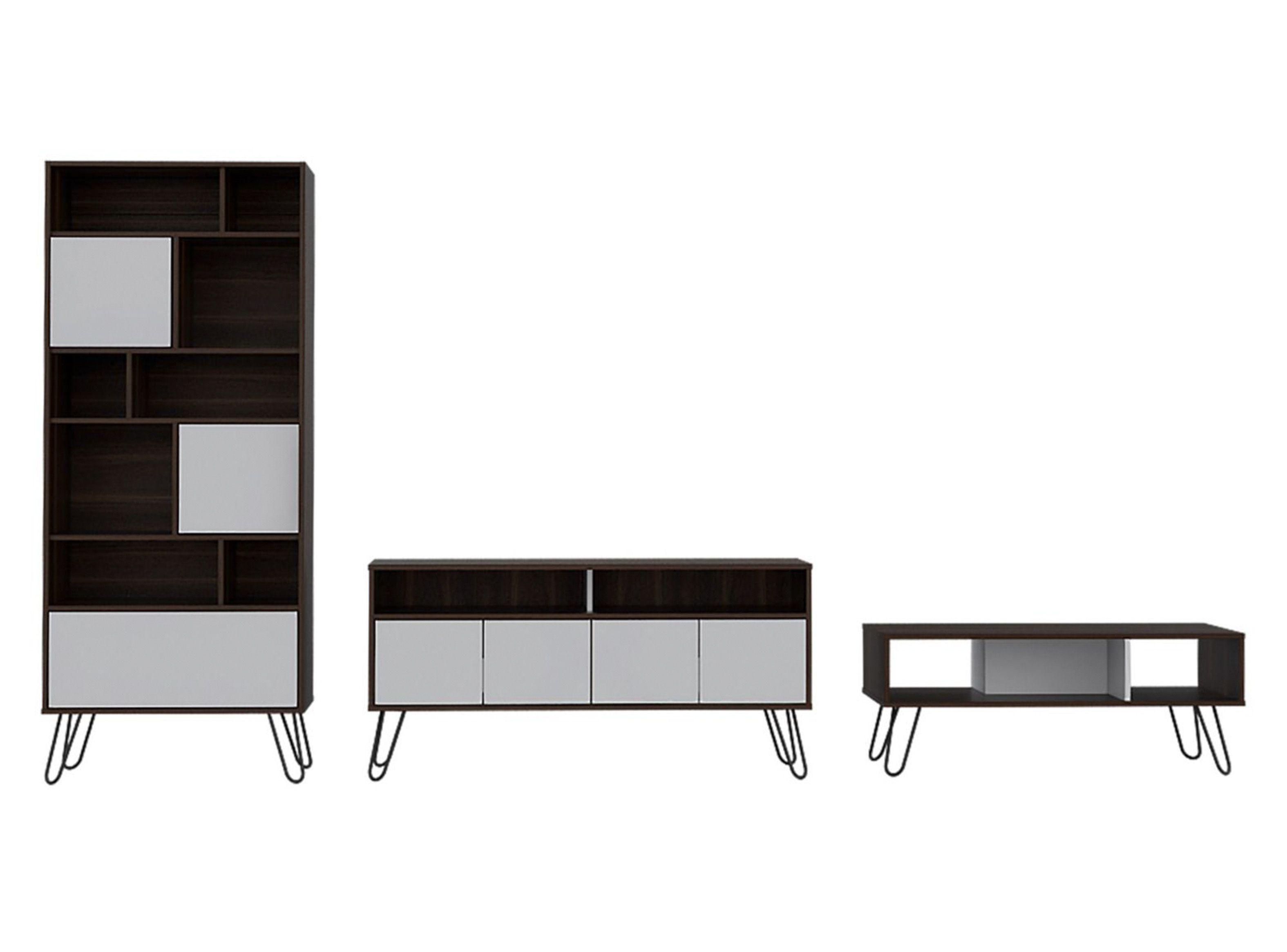 Combo Muebles Vassel Habano Blanco Biblioteca + Rack TV + Mesa de Centro TuHome-0