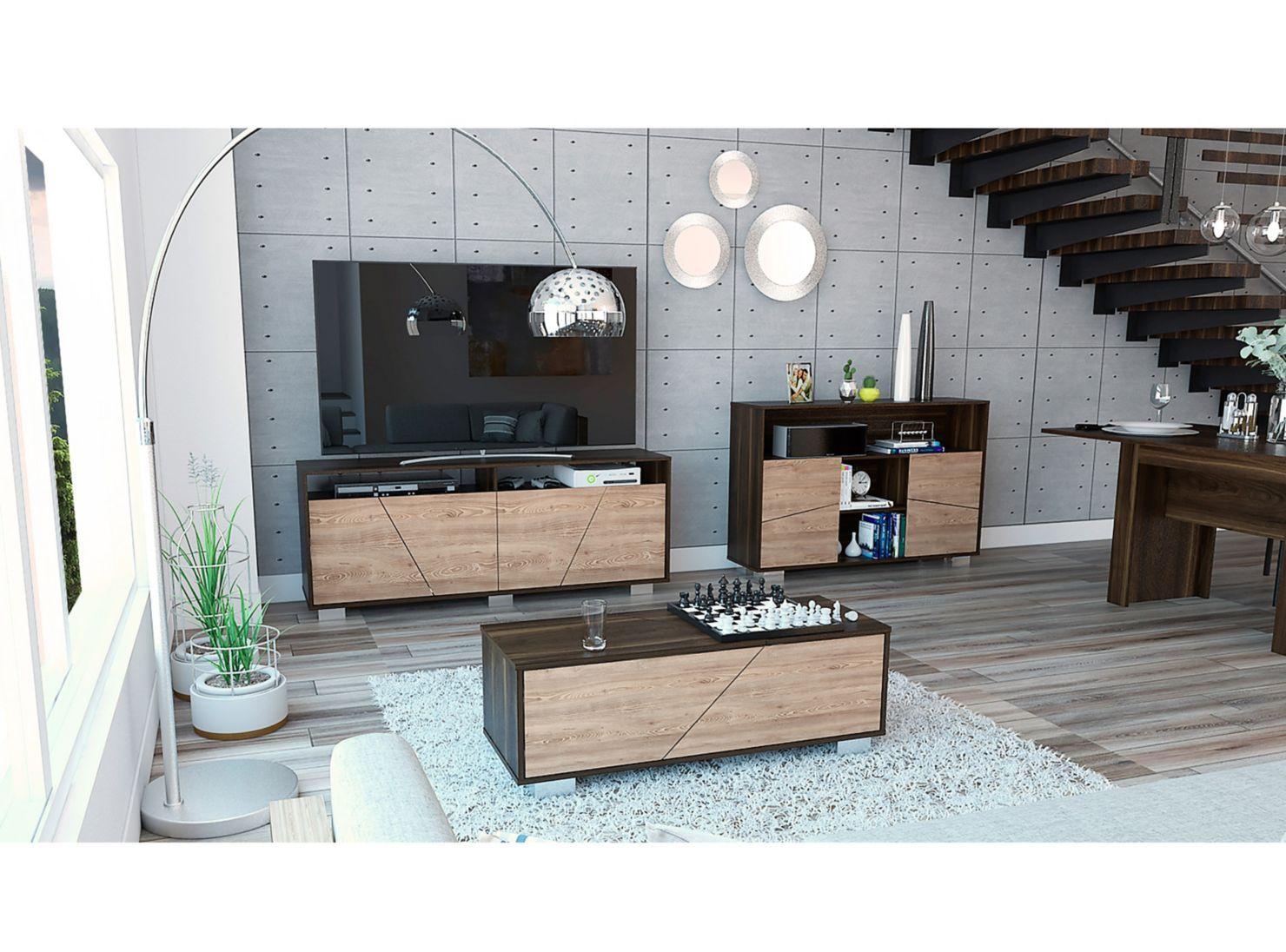 Combo Muebles Fraktal Habano Miel Arrimo + Rack TV + Mesa Centro TuHome-7