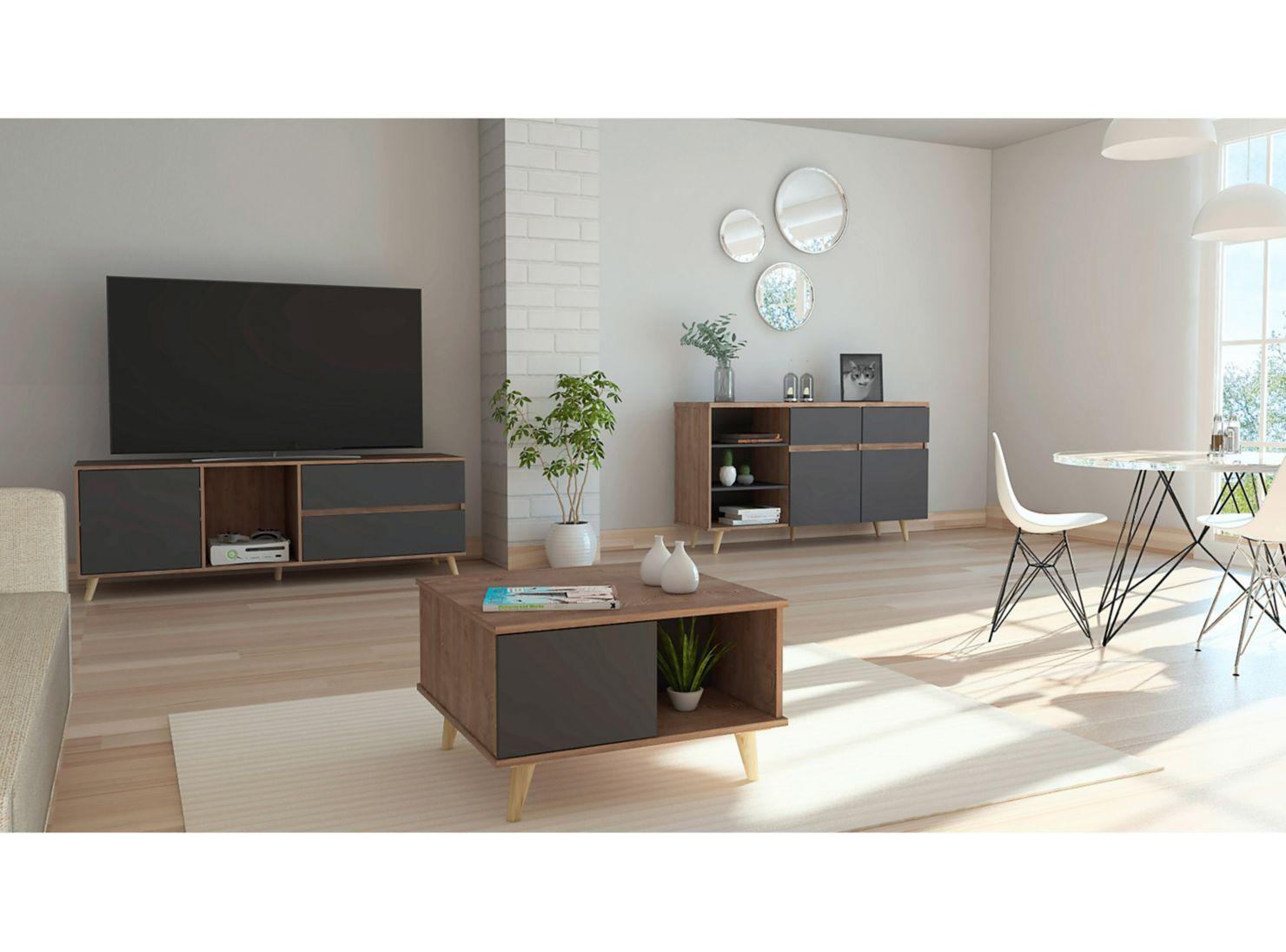 Combo TuHome Muebles Salem Miel Plomo Buffet + Rack TV 60" + Mesa Centro-1