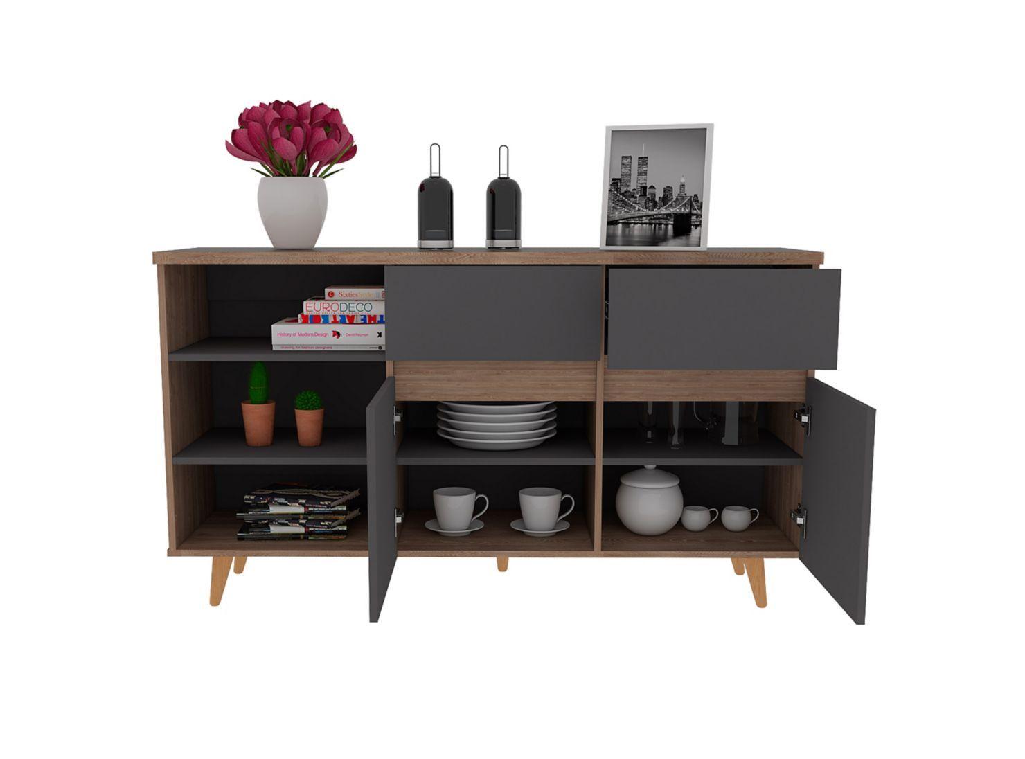 Combo TuHome Muebles Salem Miel Plomo Buffet + Rack TV 60" + Mesa Centro-2