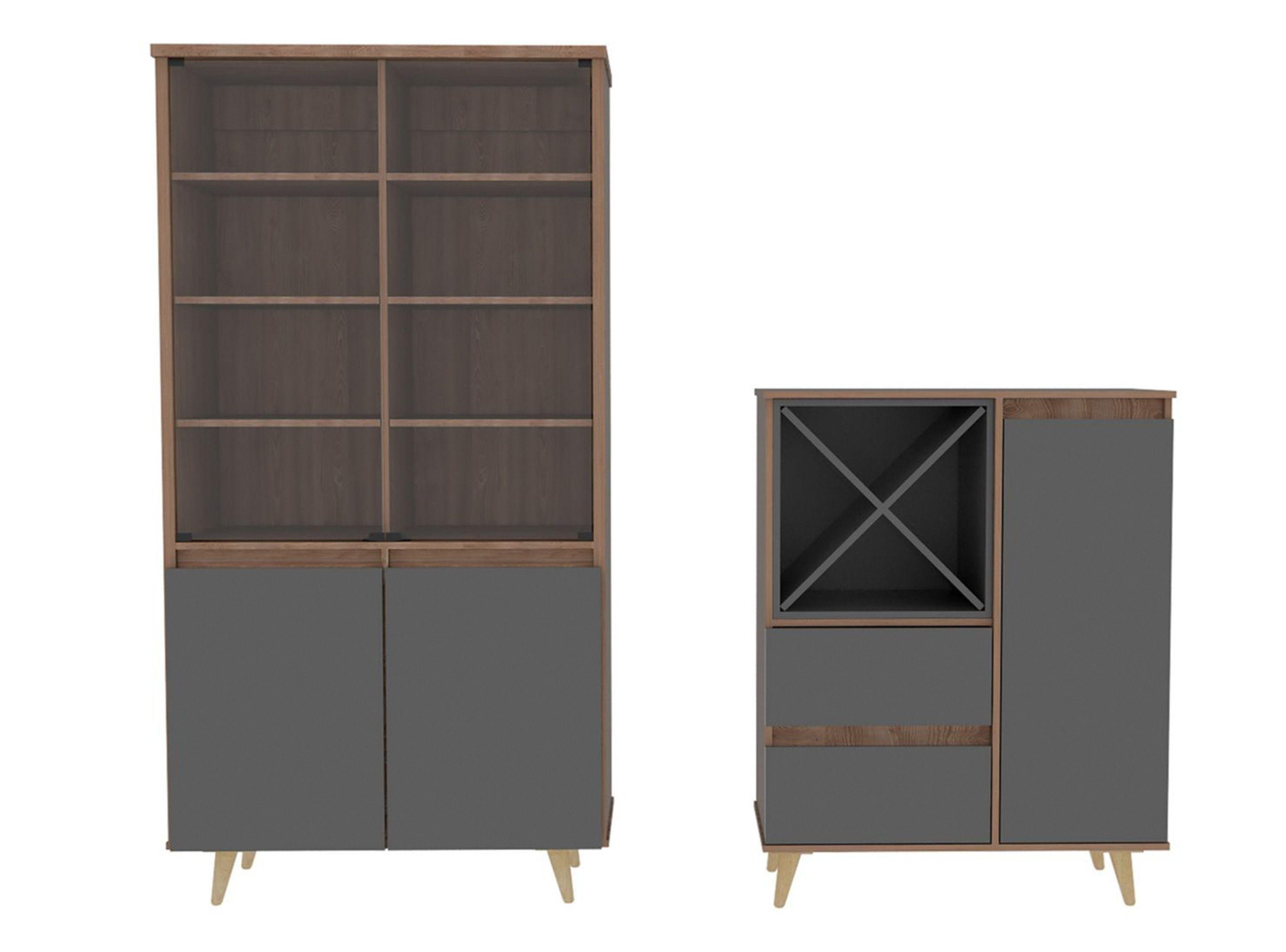 Combo Muebles Salem Miel Plomo Vitrina + Bar TuHome-0