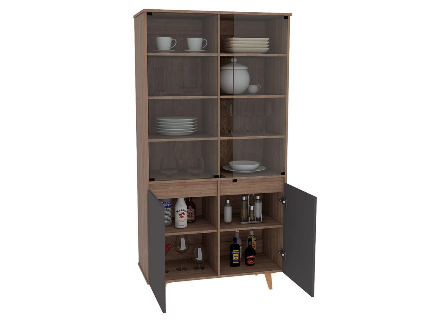 Combo Muebles Salem Miel Plomo Vitrina + Bar TuHome-2