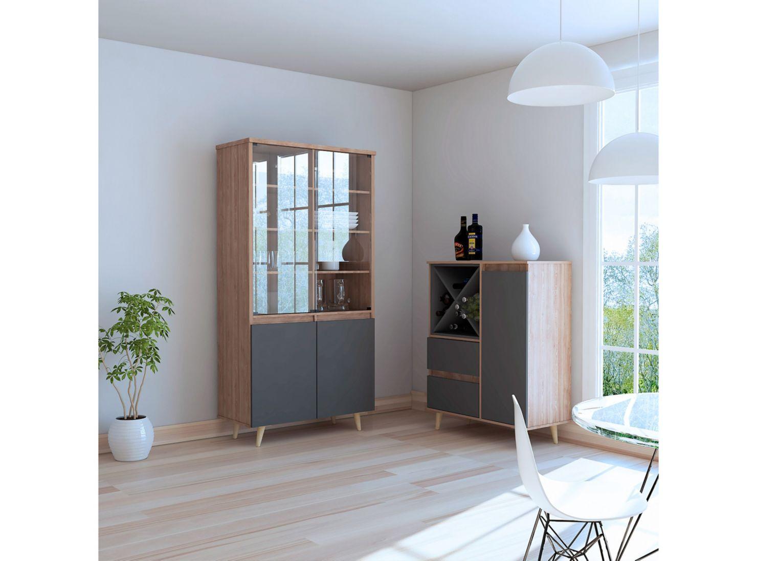 Combo Muebles Salem Miel Plomo Vitrina + Bar TuHome-1