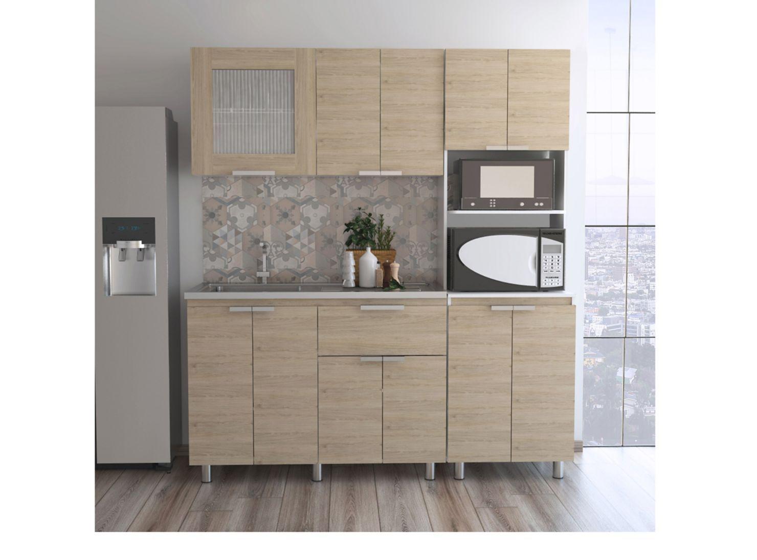Muebles Cocina Fendi Rovere Blanco Interior + Superior + Mueble Microondas TuHome-1