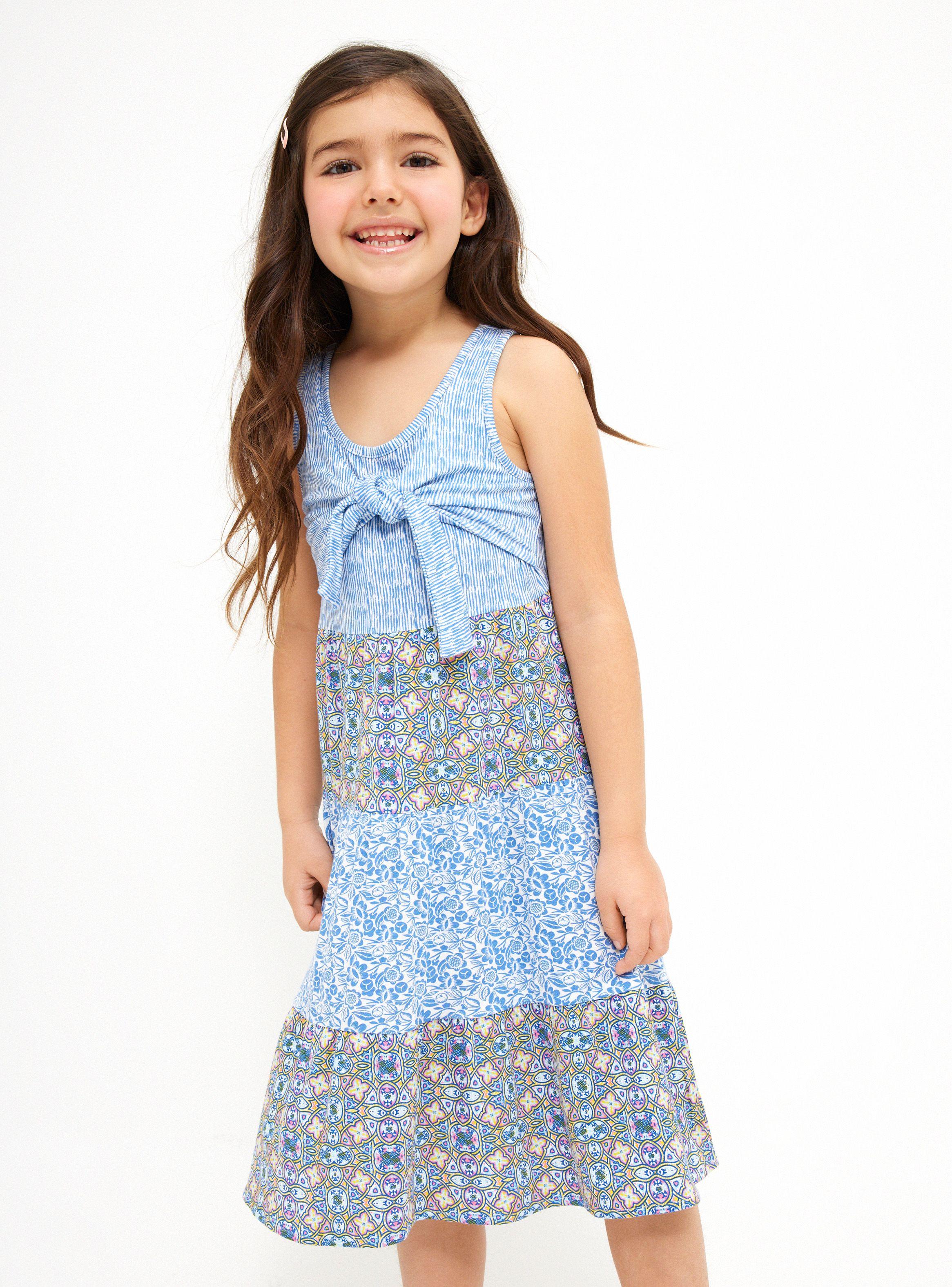 Vestido Sin Maga con Amarra y Juegos de Estampados-0