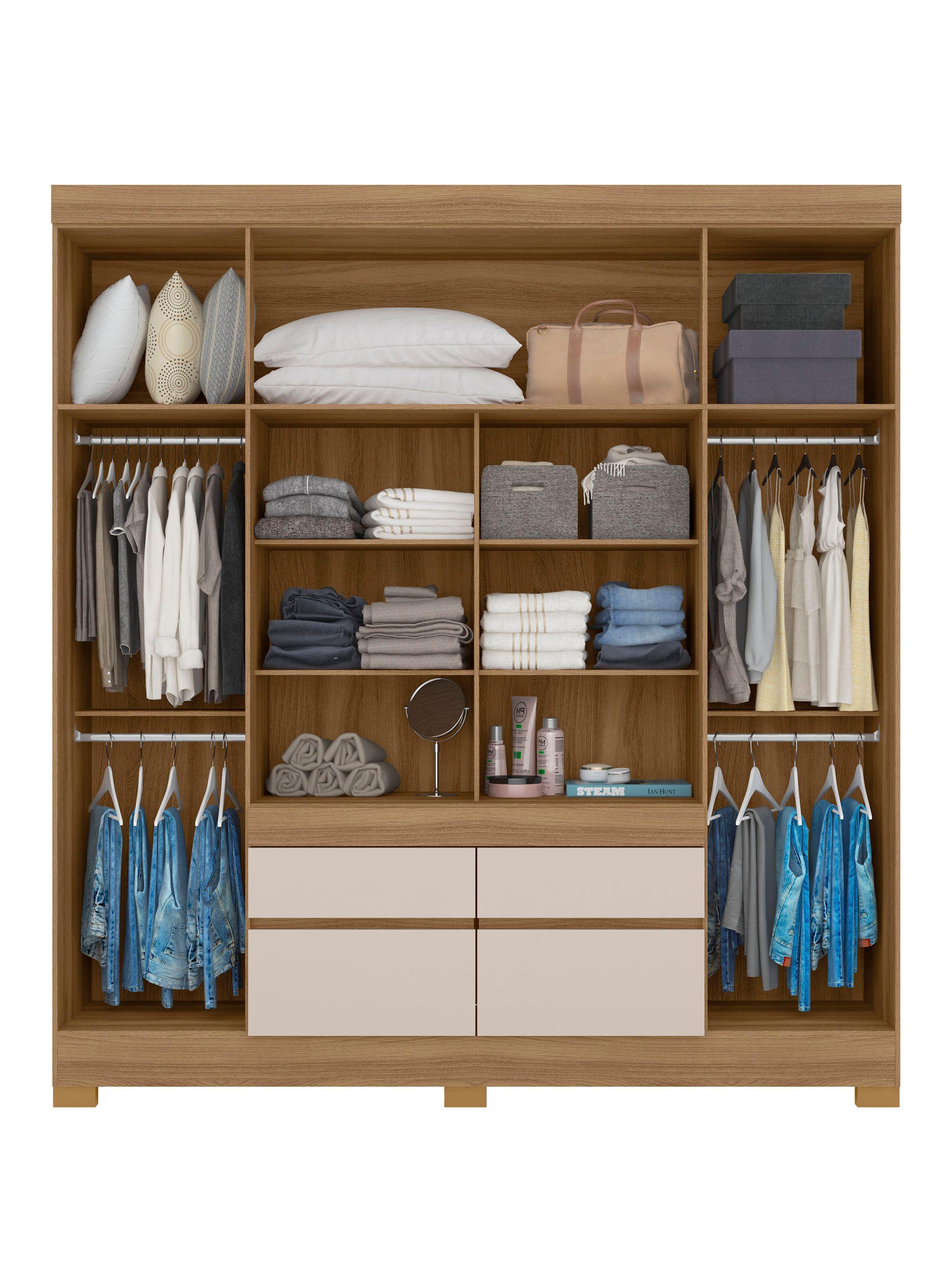 Clóset Bilbao 4 Puertas 4 Cajones Amendoa Blanco-2