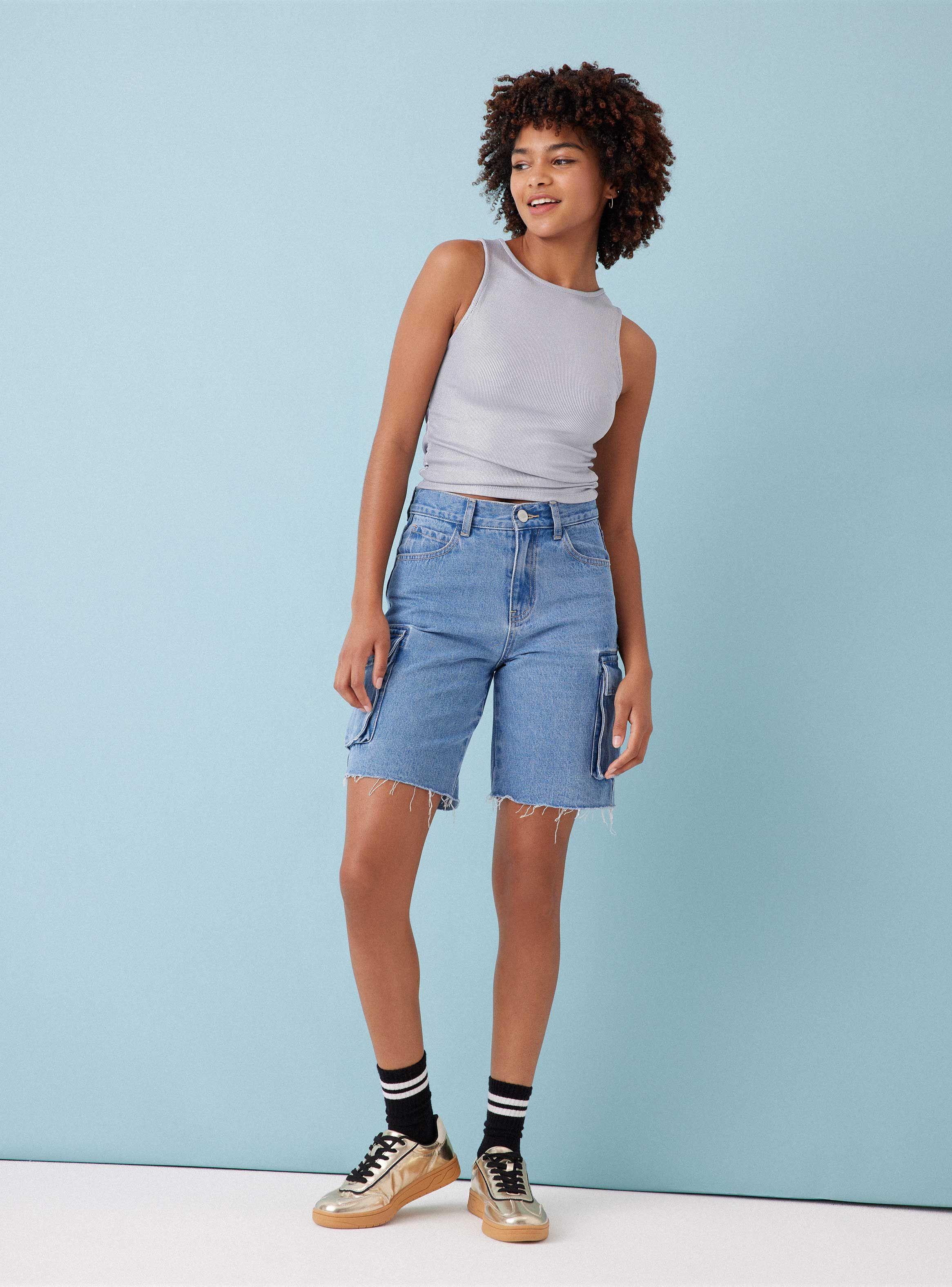 Short Bolsillos Cargo Bordes Desgastados-5