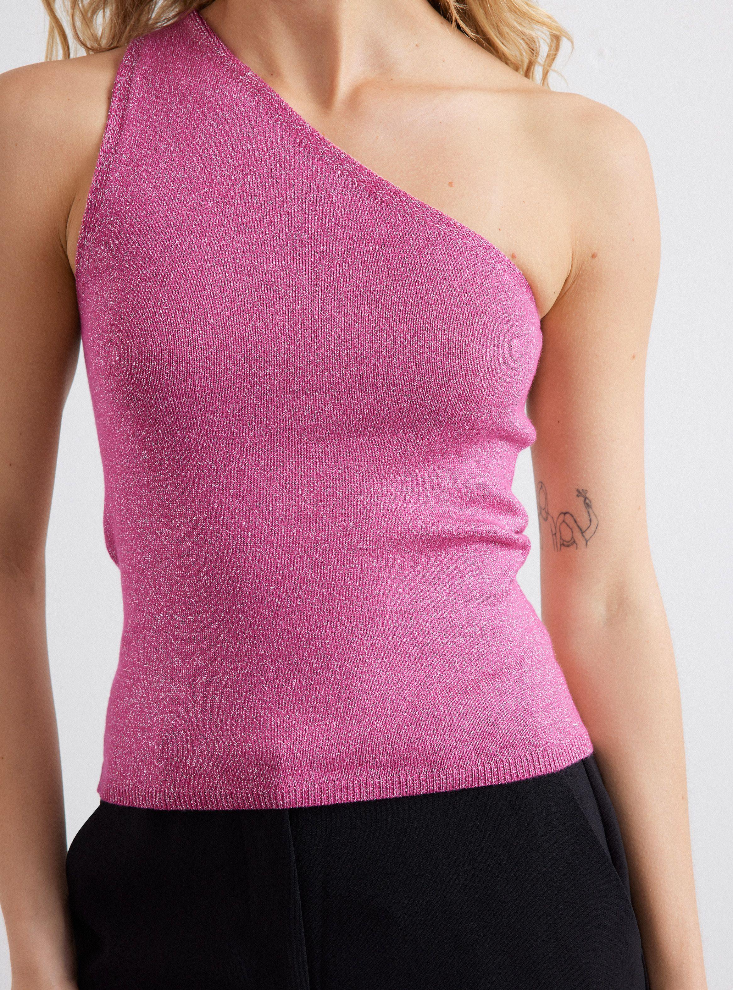 Polera Un Hombro Hilo Metalizado Color-3