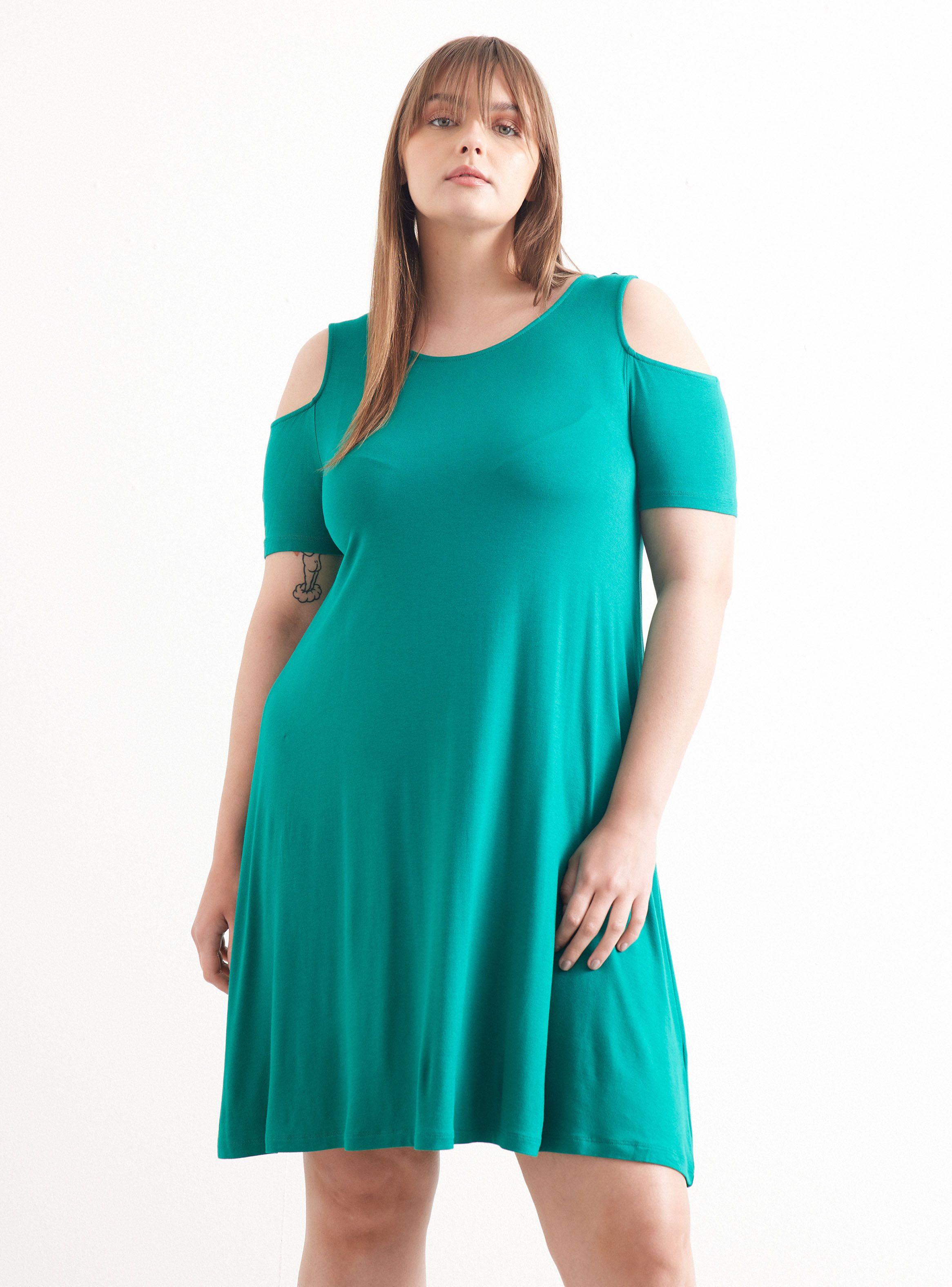 Vestido Elasticado con Abertura en Hombro-0