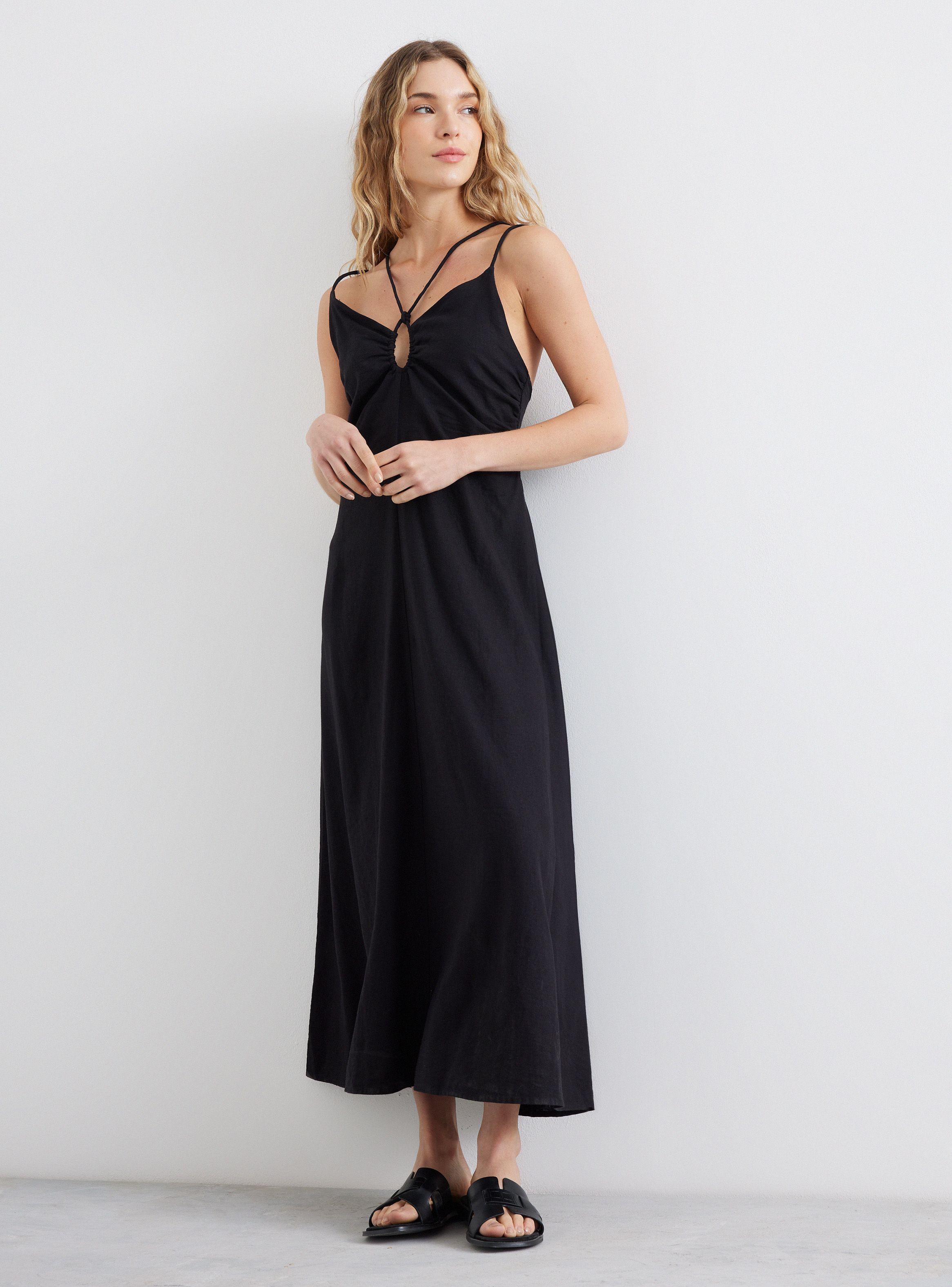 Vestido Midi Detalle Escote Con Doble Tirantes-4