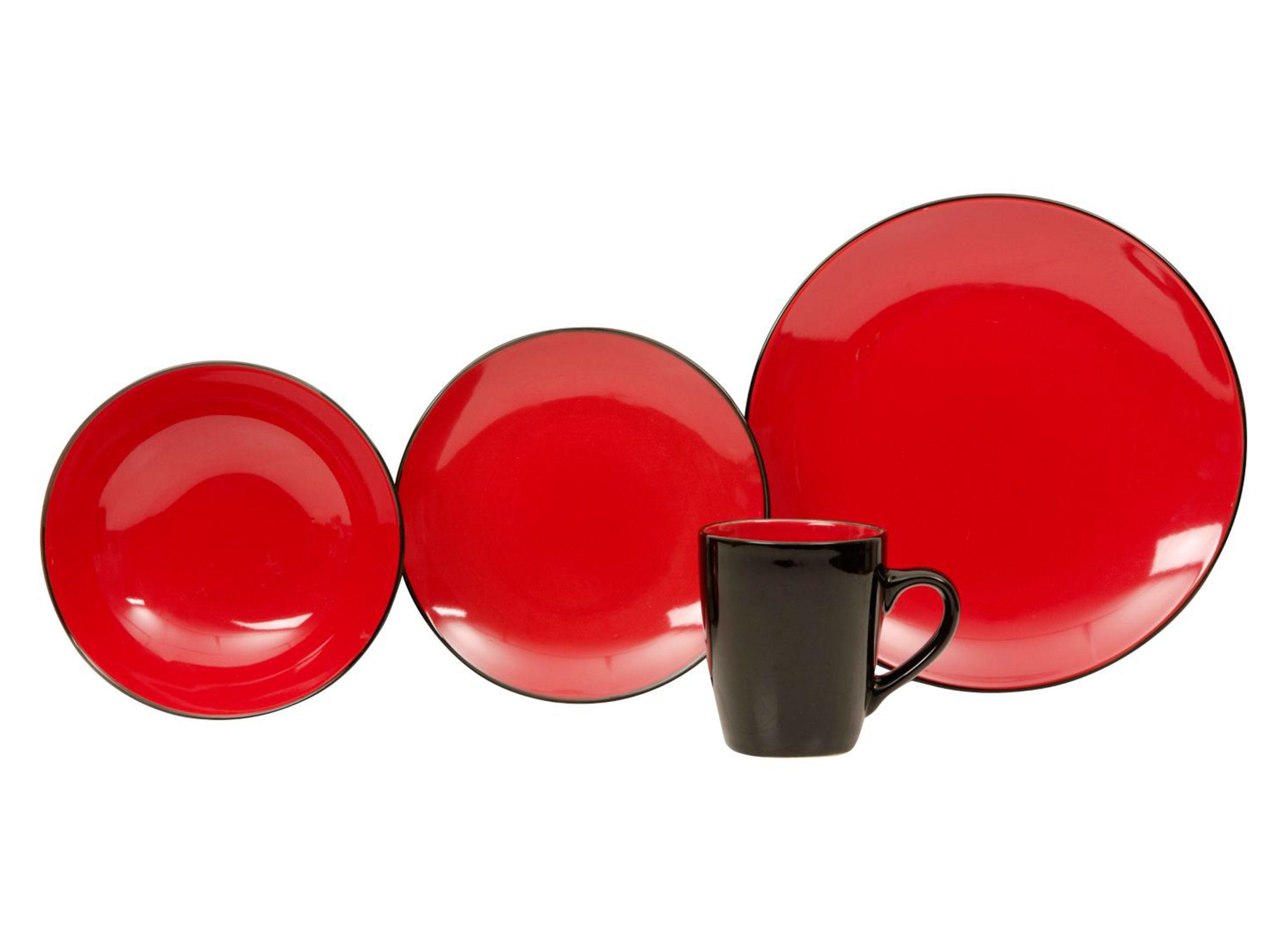 Set Vajilla 24 Piezas Rojo Negro Cerámica-0