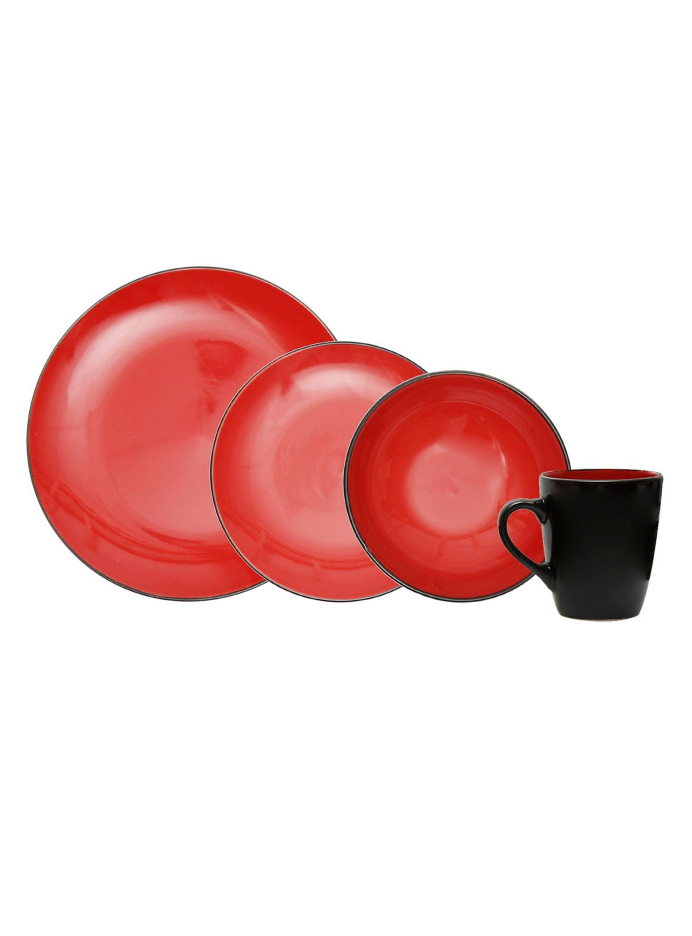Set Vajilla 24 Piezas Rojo Negro Cerámica-0