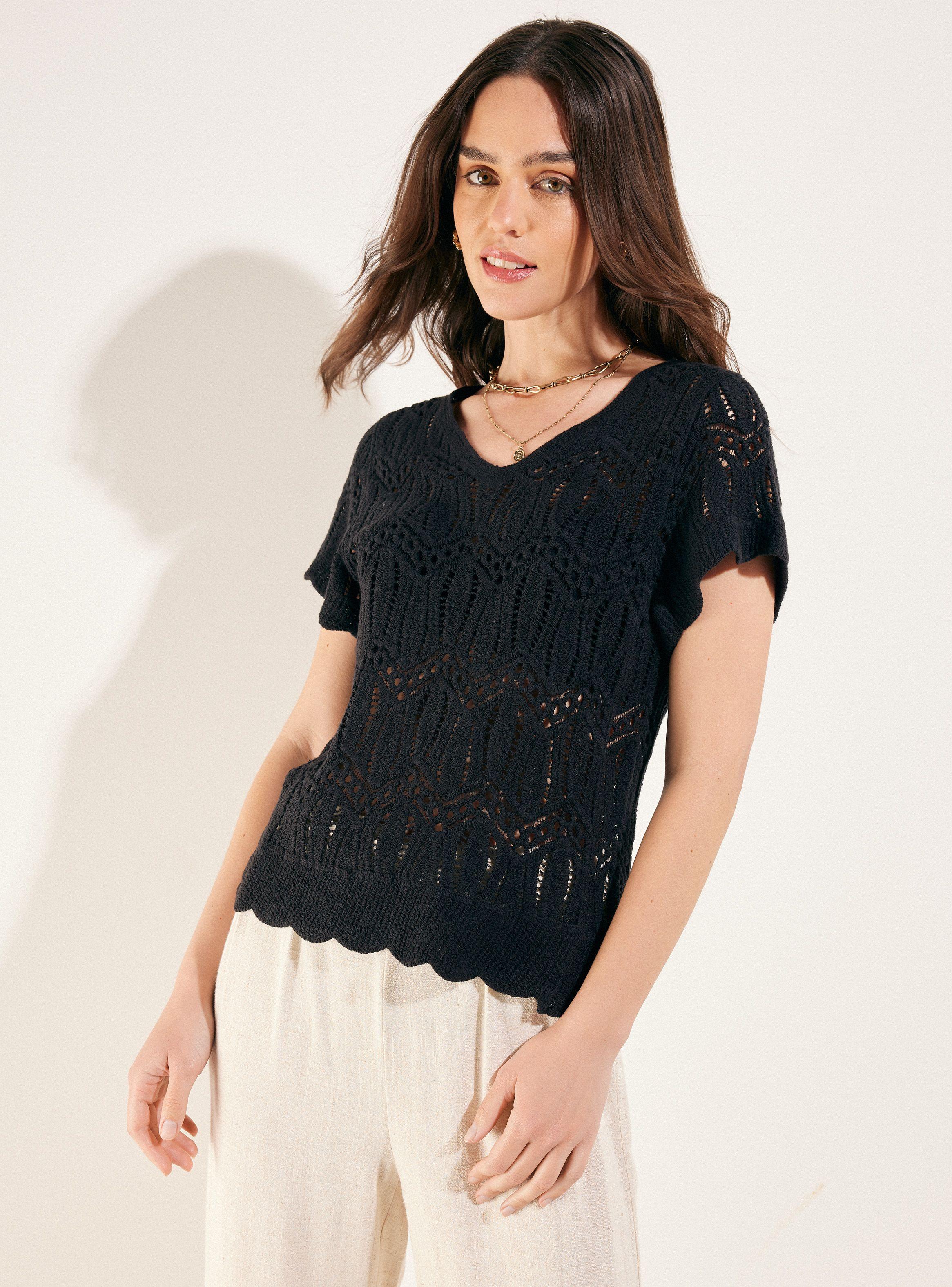 Blusa Tejida con Diseño De Flores-0