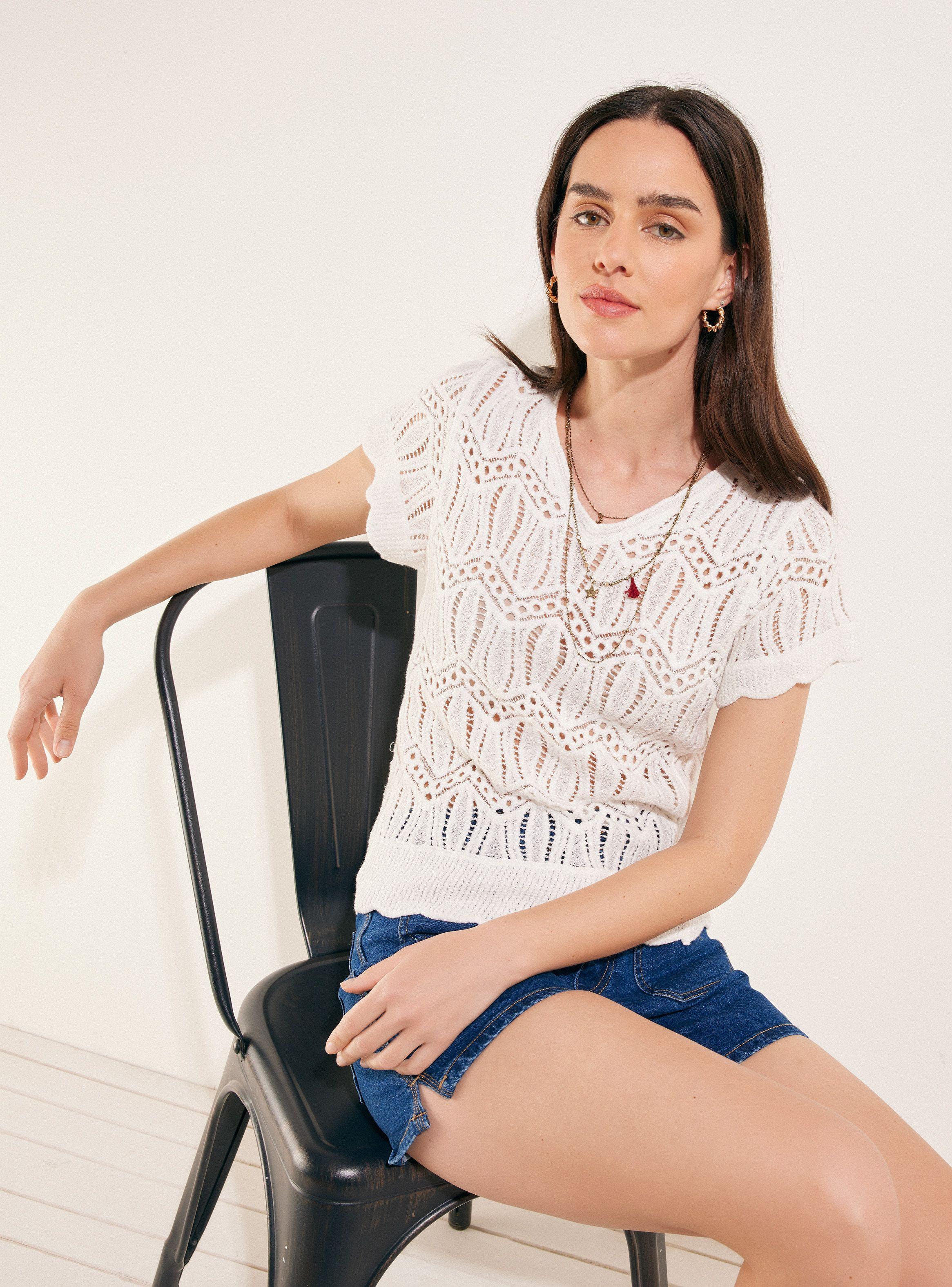 Blusa Tejida con Diseño De Flores-0