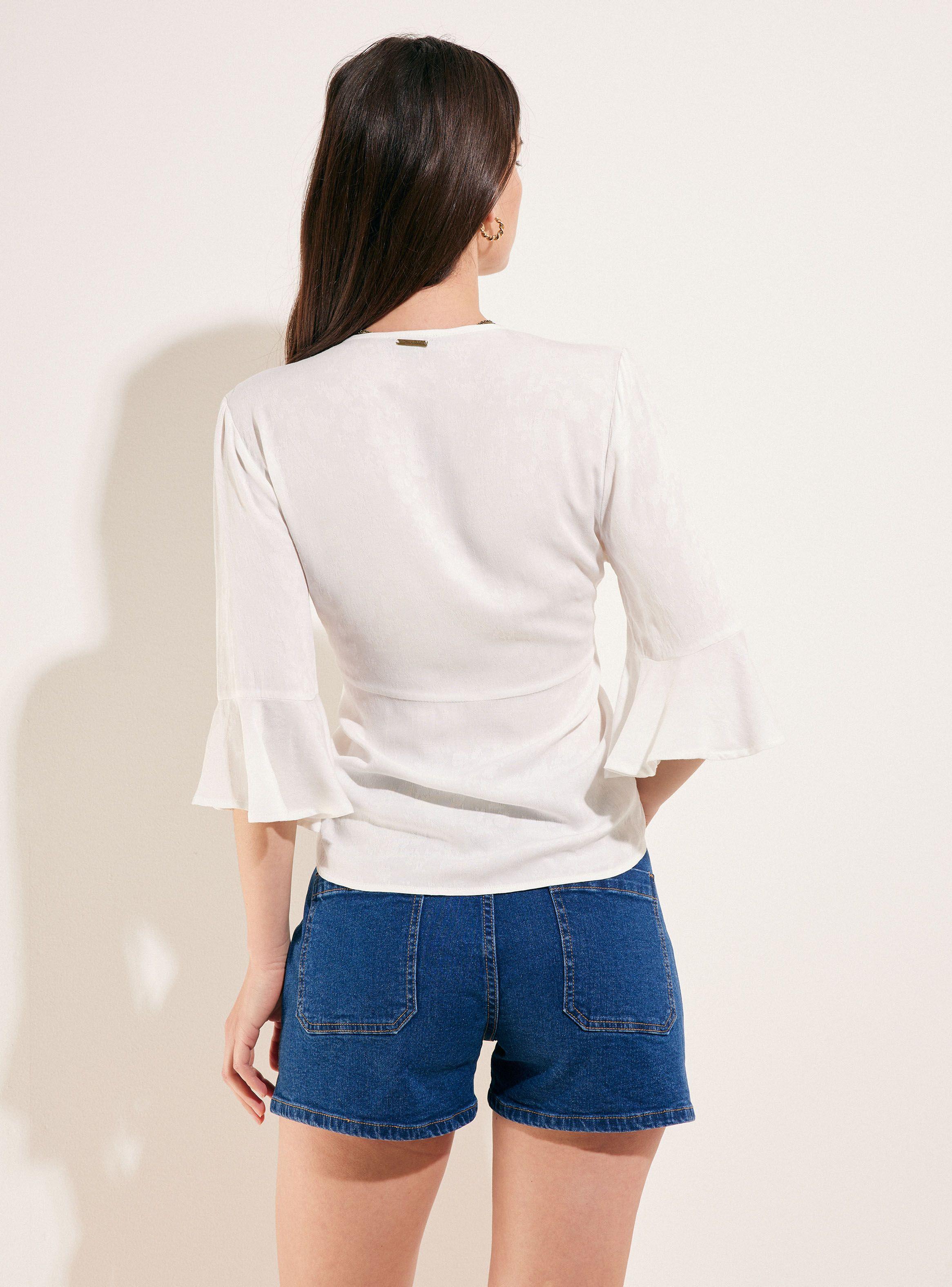 Blusa Kimono Jacquard con Vuelo en Manga y Ruedo-1