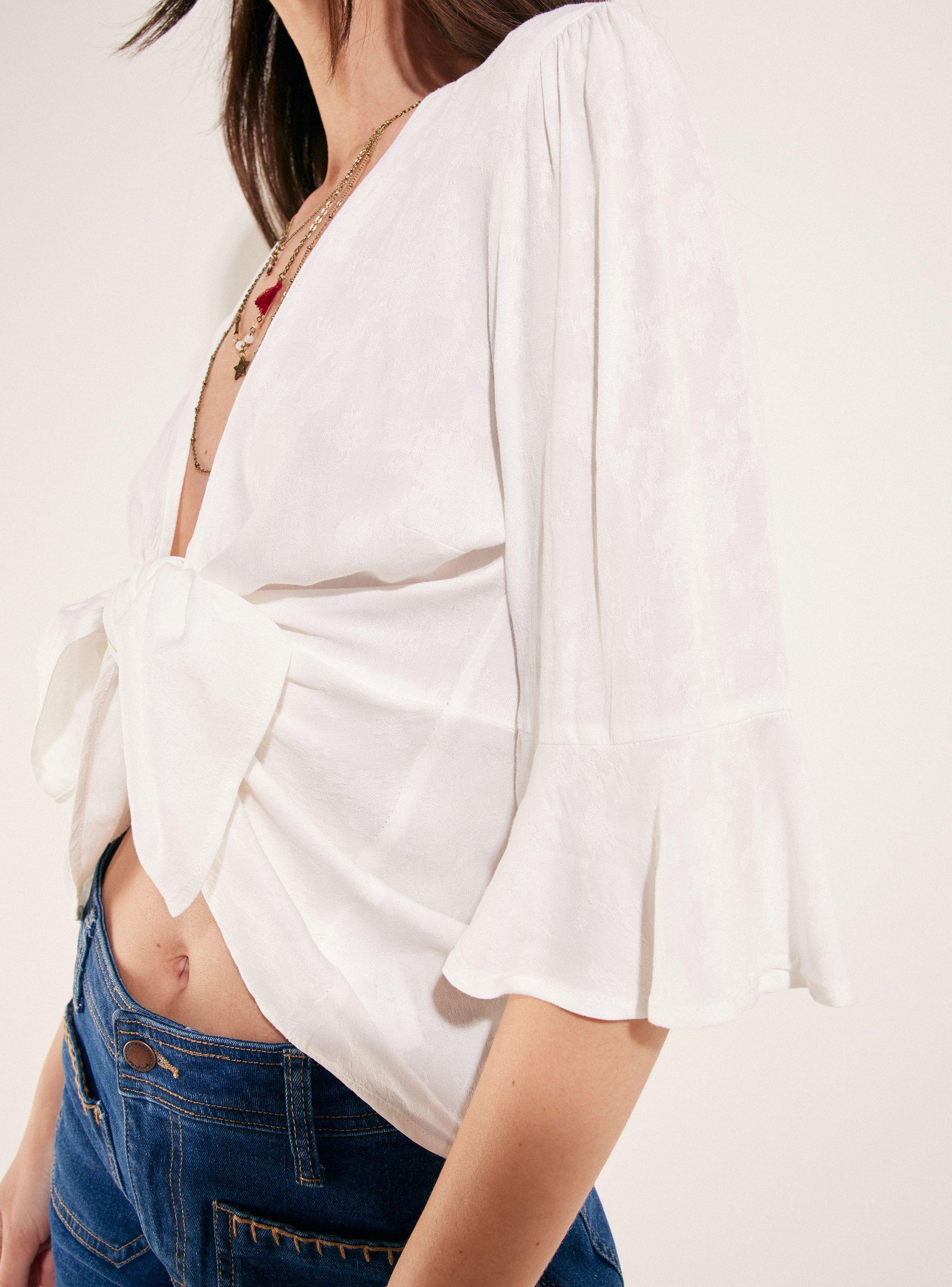 Blusa Kimono Jacquard con Vuelo en Manga y Ruedo-2