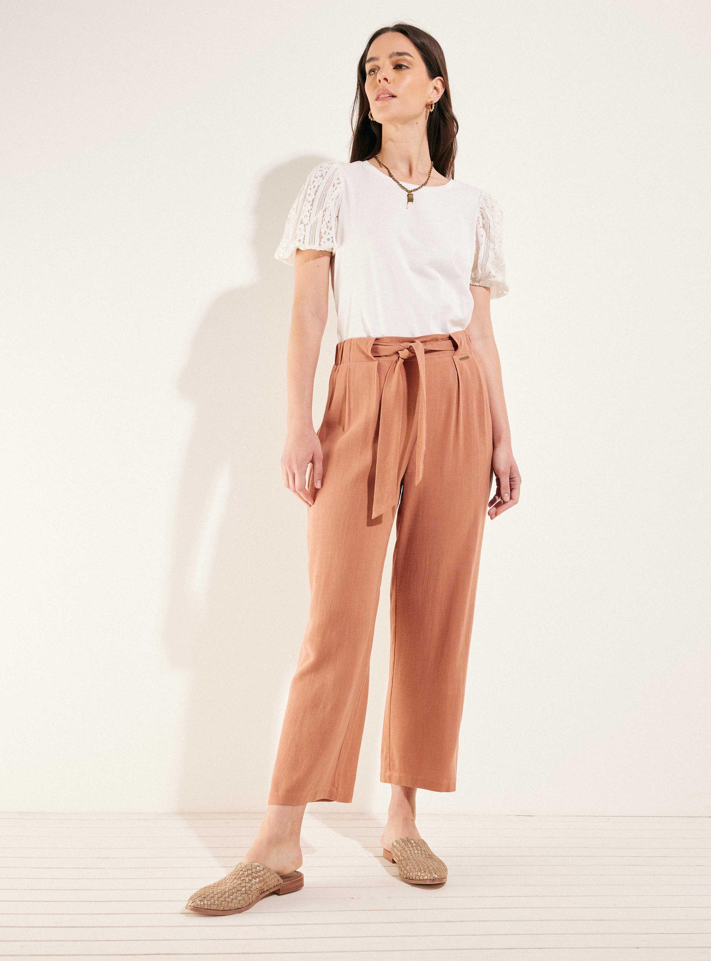 Pantalón Fluido Suelto con Lazo-4