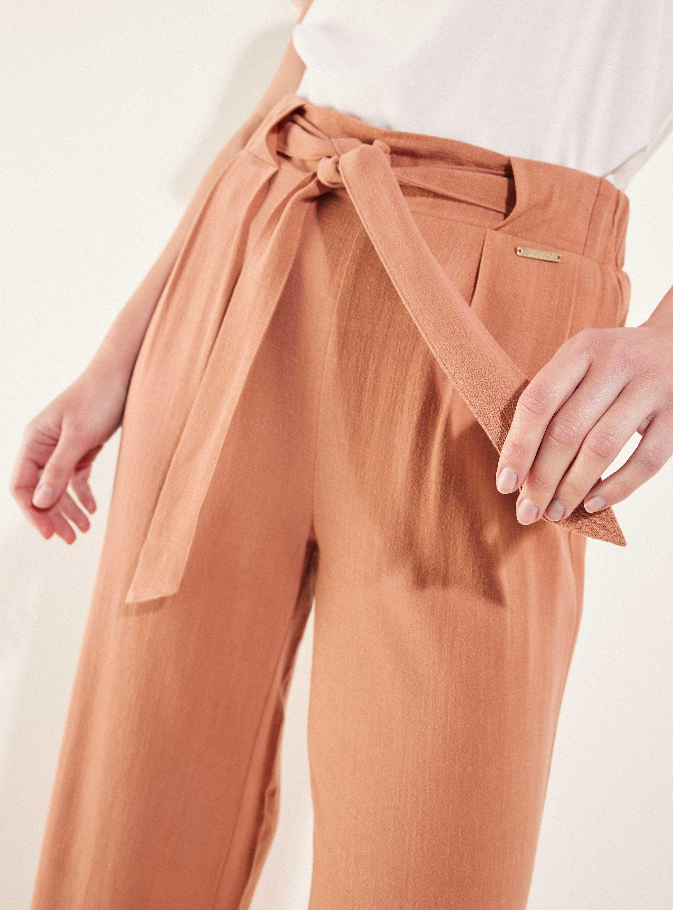 Pantalón Fluido Suelto con Lazo-2