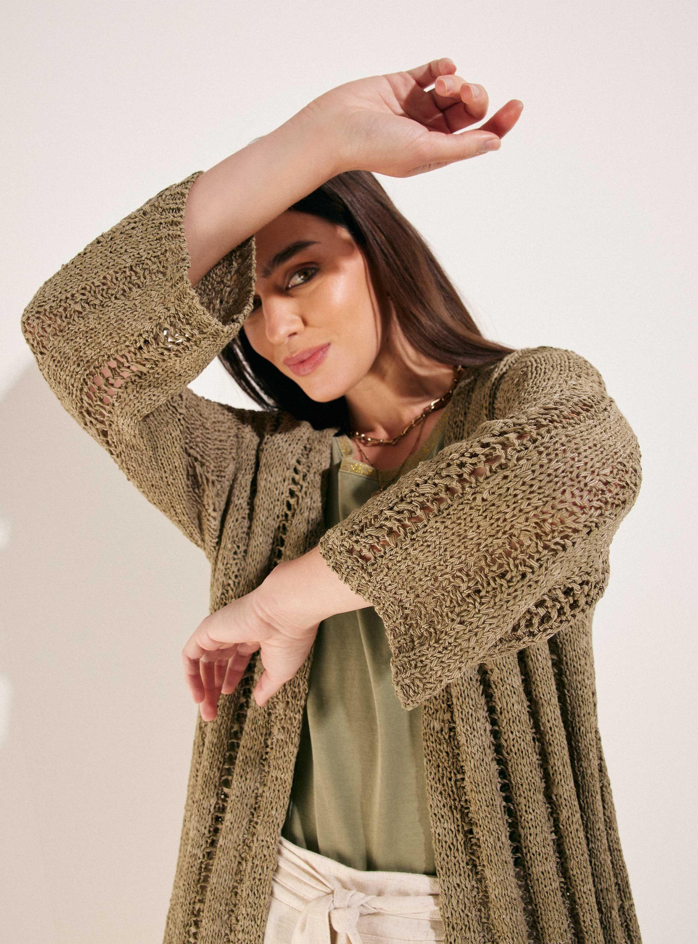 Chaleco Tipo Kimono Tejido con Cinta-2