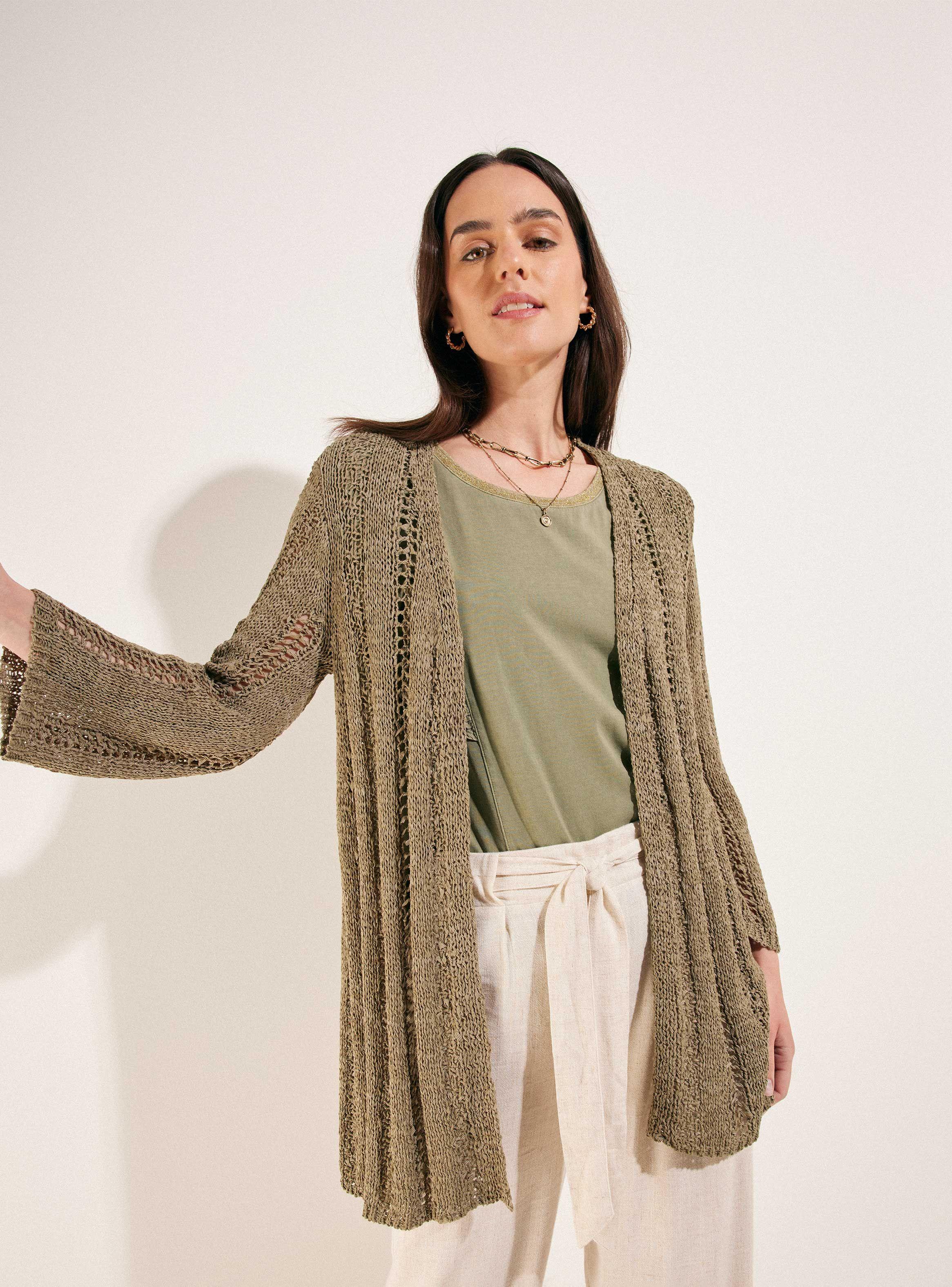 Chaleco Tipo Kimono Tejido con Cinta-0