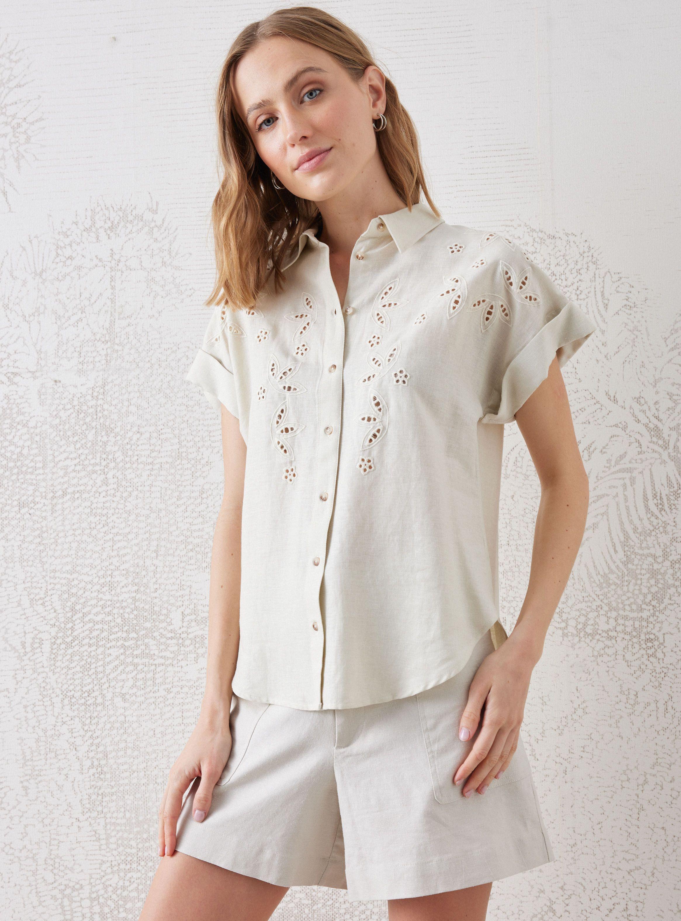 Blusa Con Lino Y Bordado Frontal-0