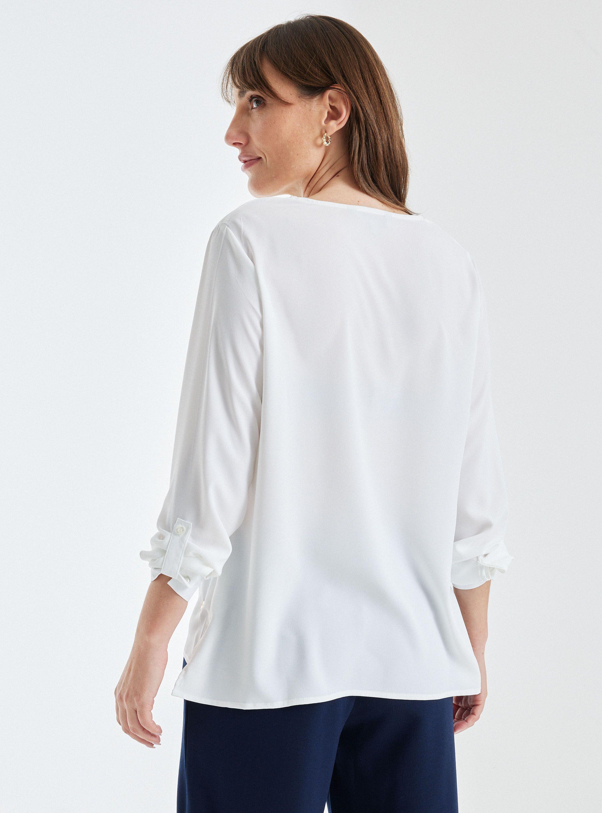 Blusa Escote V Pliegue Centro y Botón Decorativo-1