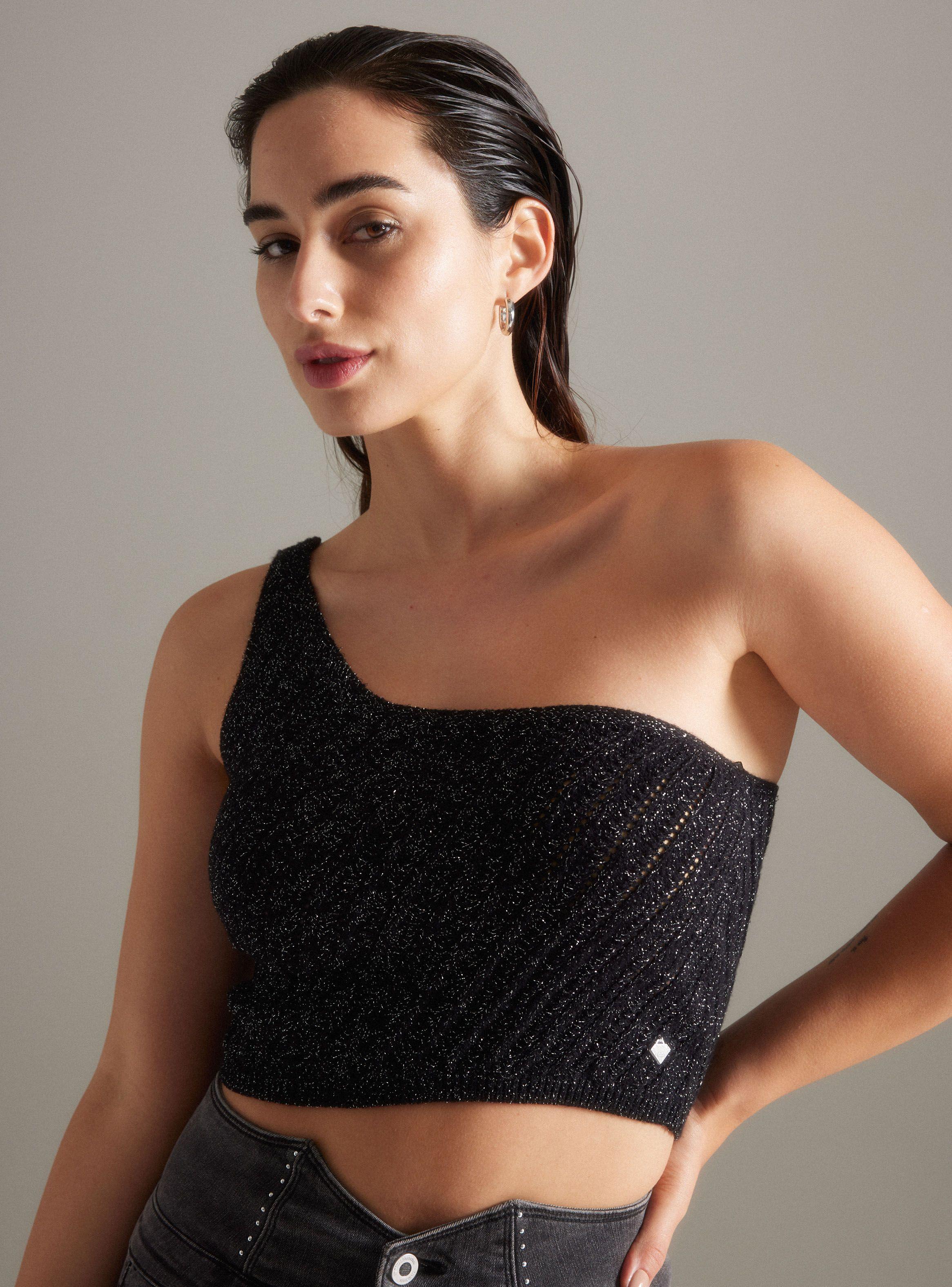 Polera One Shoulder Tejido Lurex Calado-2