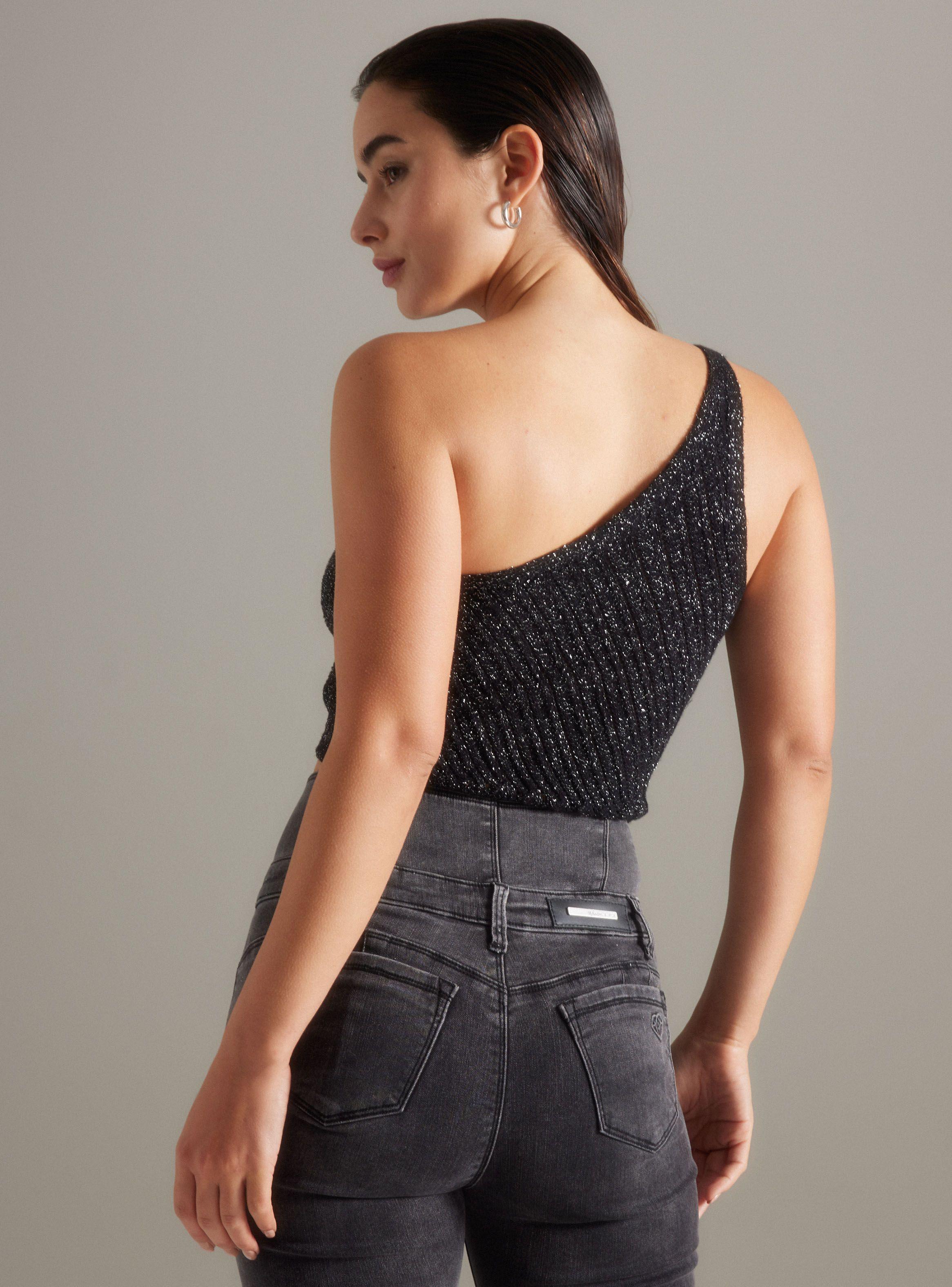 Polera One Shoulder Tejido Lurex Calado-1
