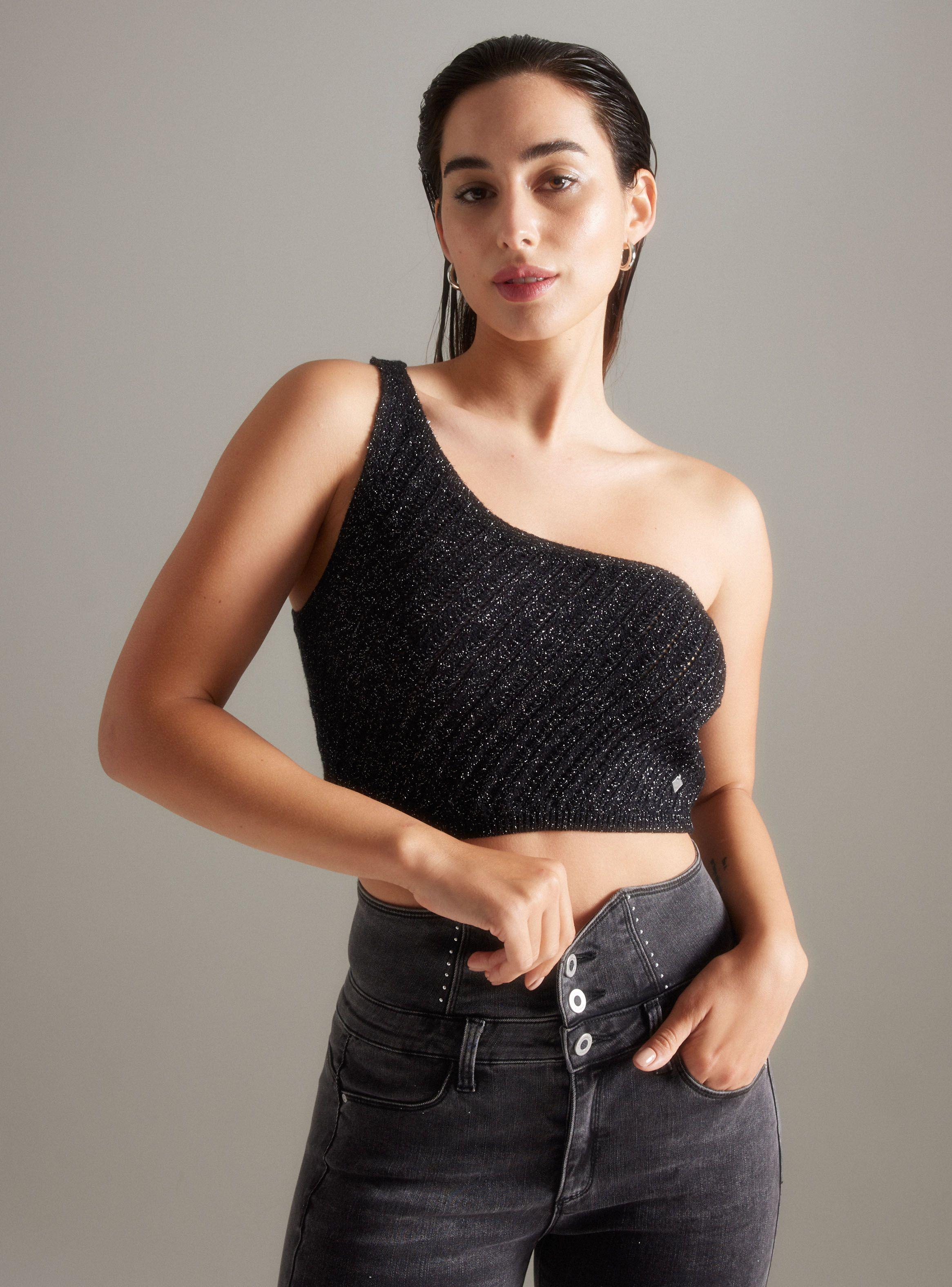 Polera One Shoulder Tejido Lurex Calado-0