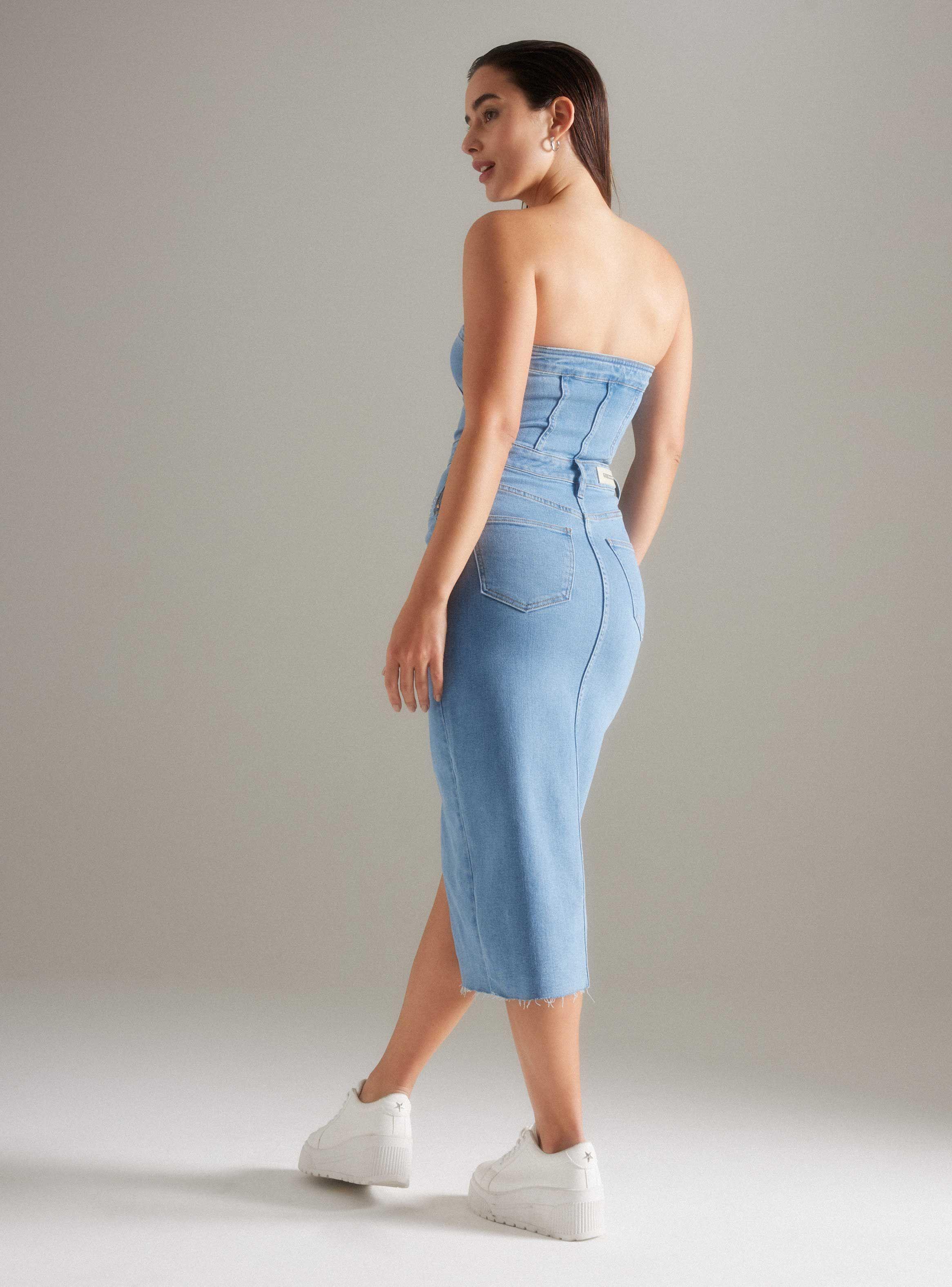 Vestido Midi Strapless Denim-5