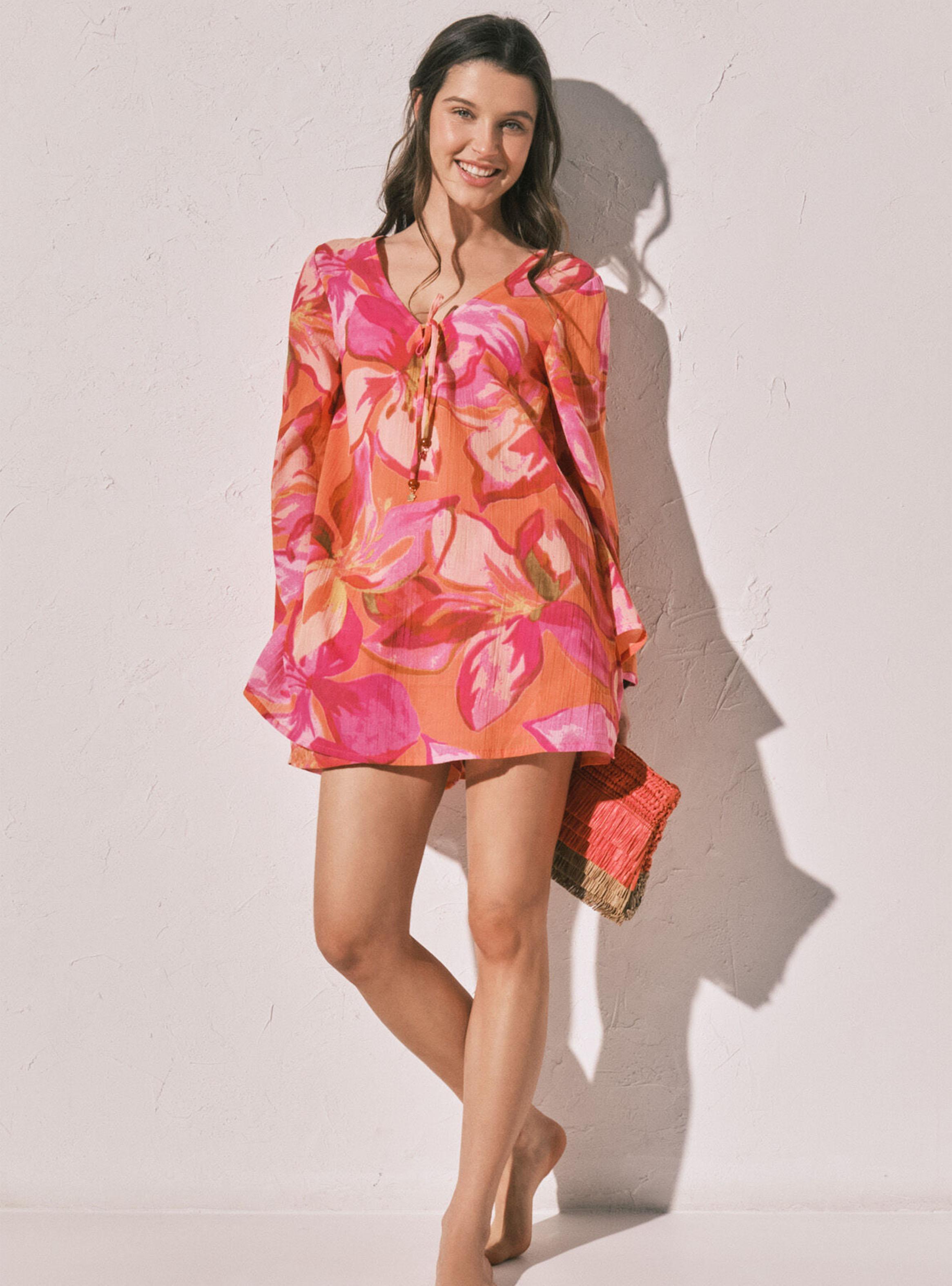 Vestido Tipo Túnica Corta Estampado Maxi Floral-4