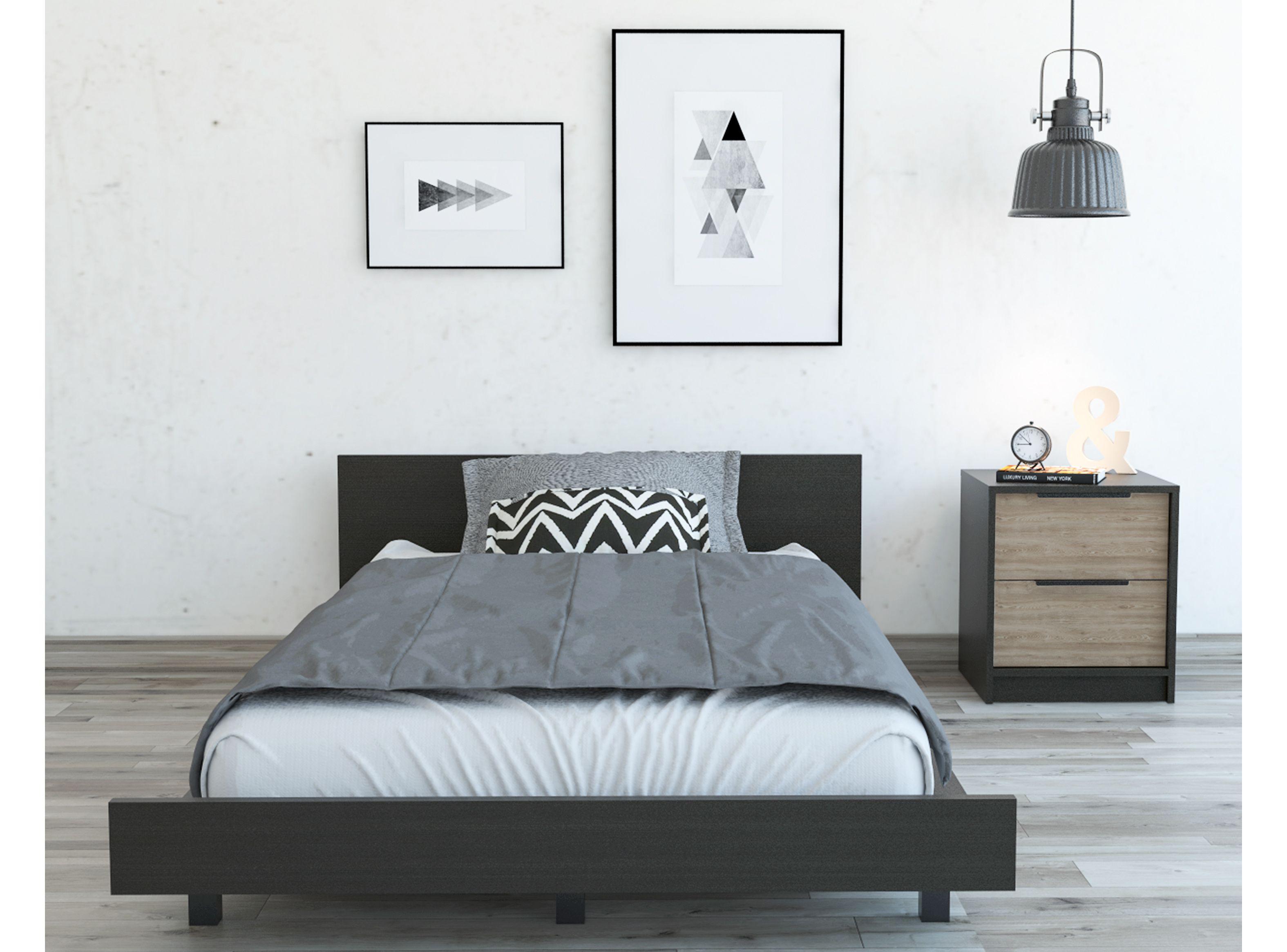 Combo Dormitorio Kaia Wengue Miel: Cama 1.5 Plazas + Velador-1