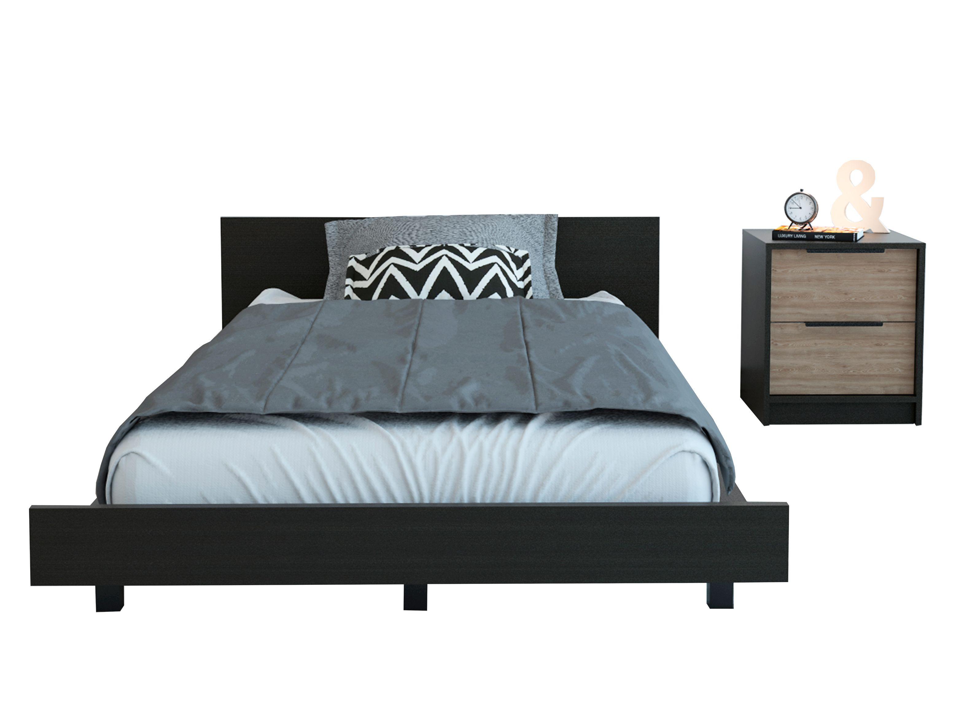 Combo Dormitorio Kaia Wengue Miel: Cama 1.5 Plazas + Velador-0