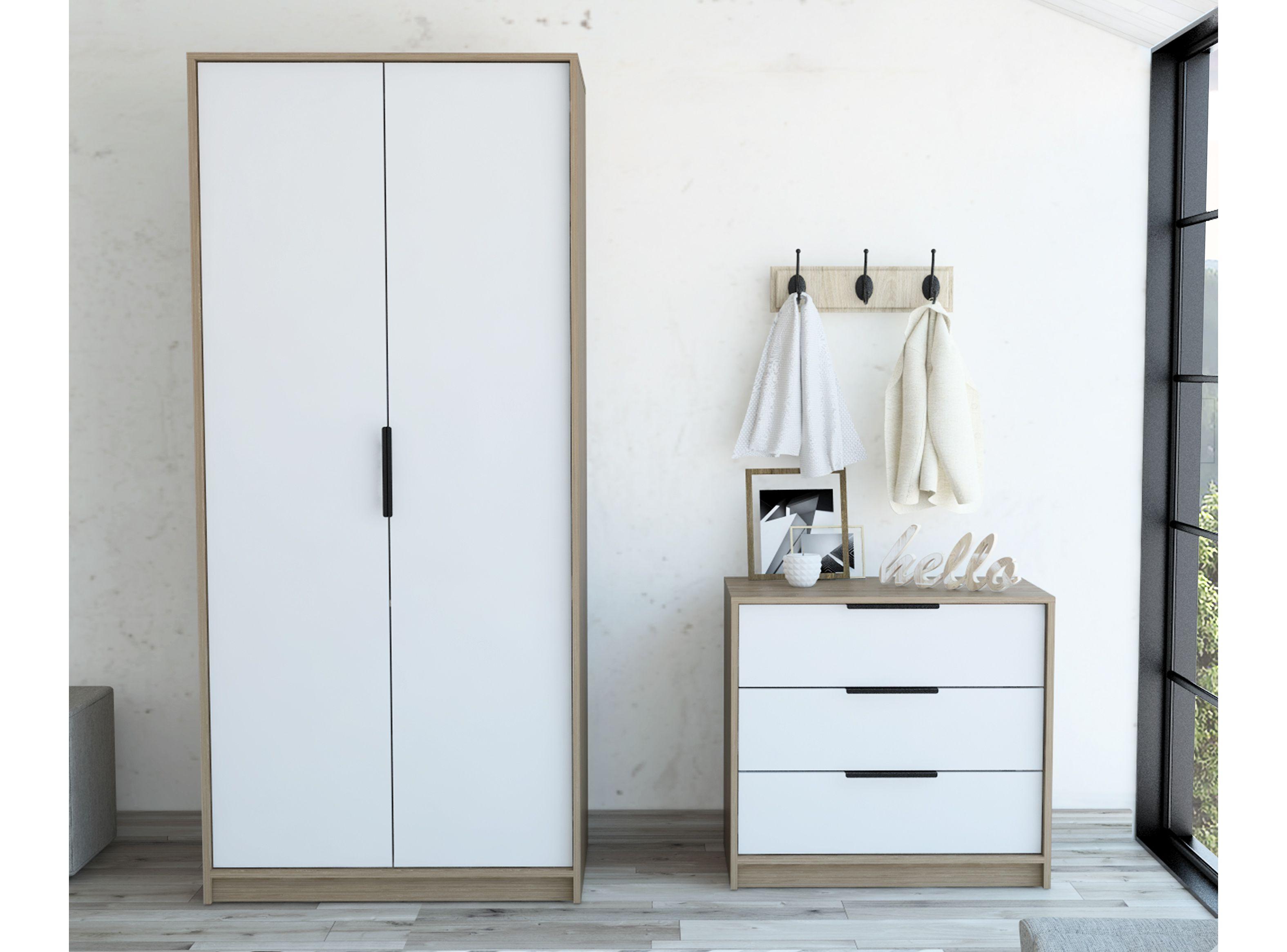 Combo Dormitorio Kaia Miel Blanco: Cómoda 3C + Clóset 2P-1