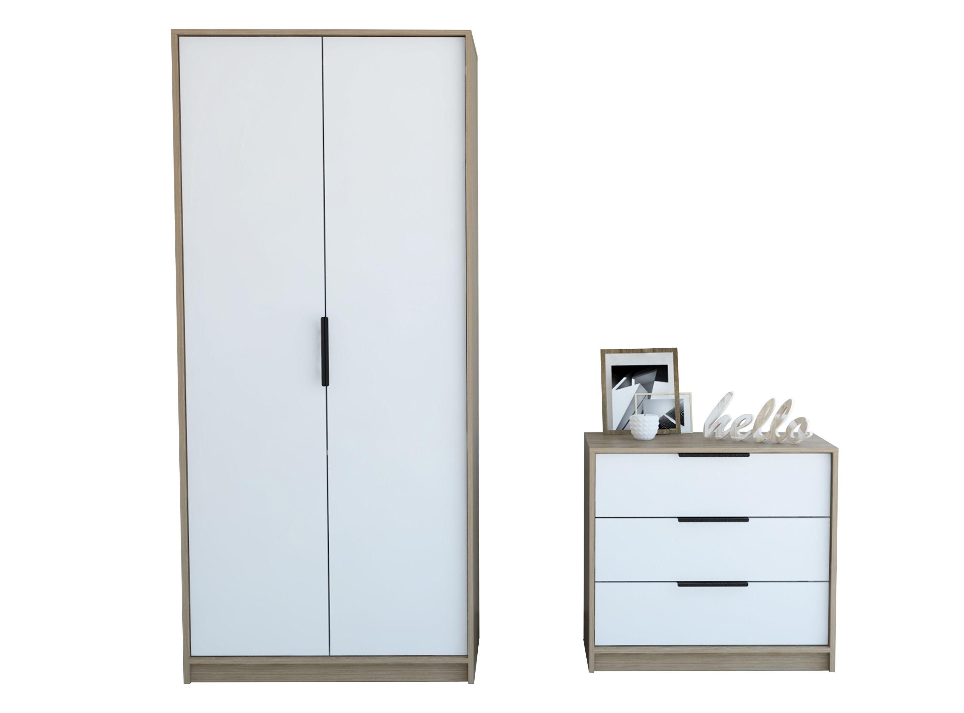 Combo Dormitorio Kaia Miel Blanco: Cómoda 3C + Clóset 2P-0