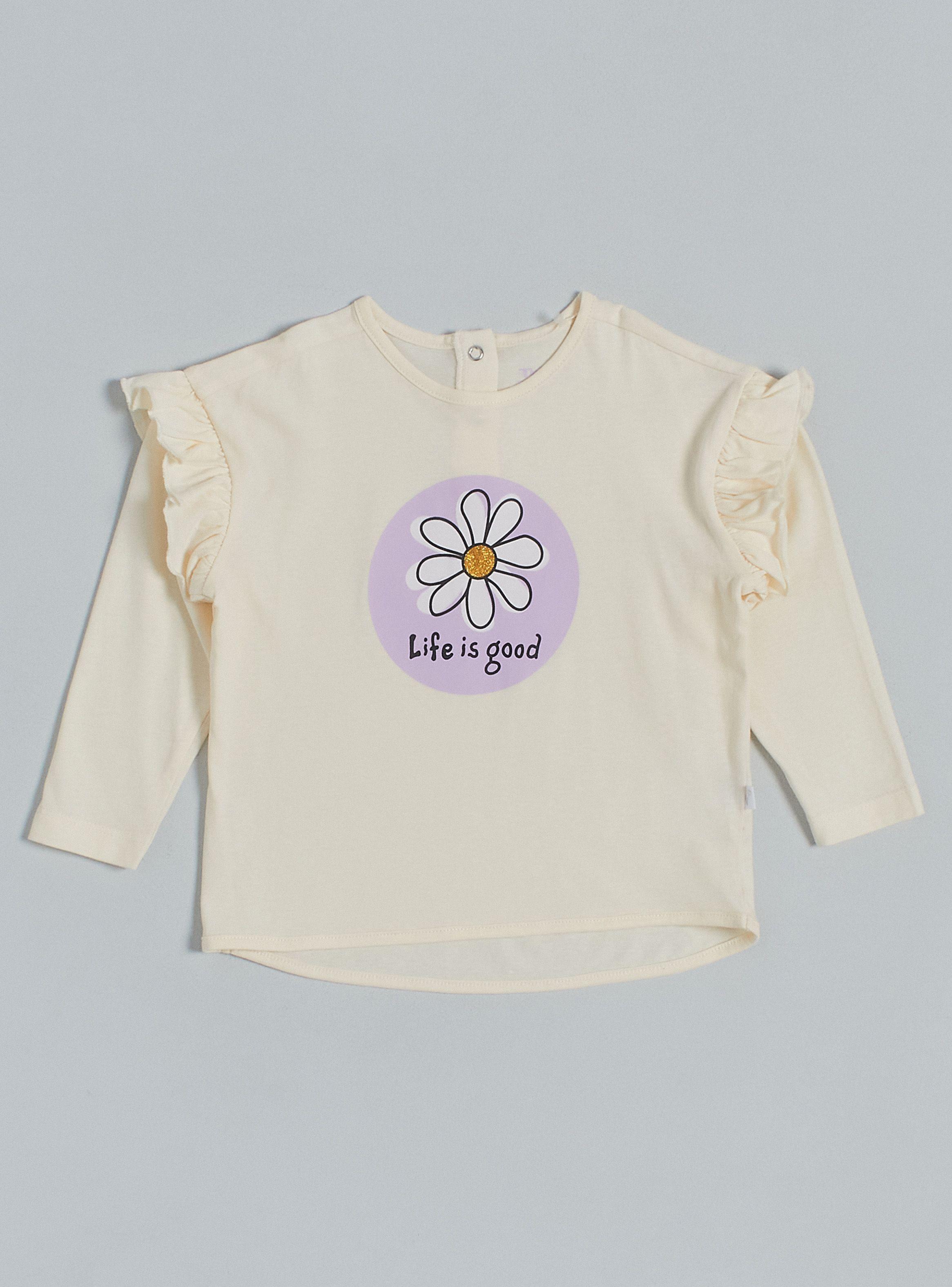 Polera Manga Larga con Vuelos y Estampado Frontal-0