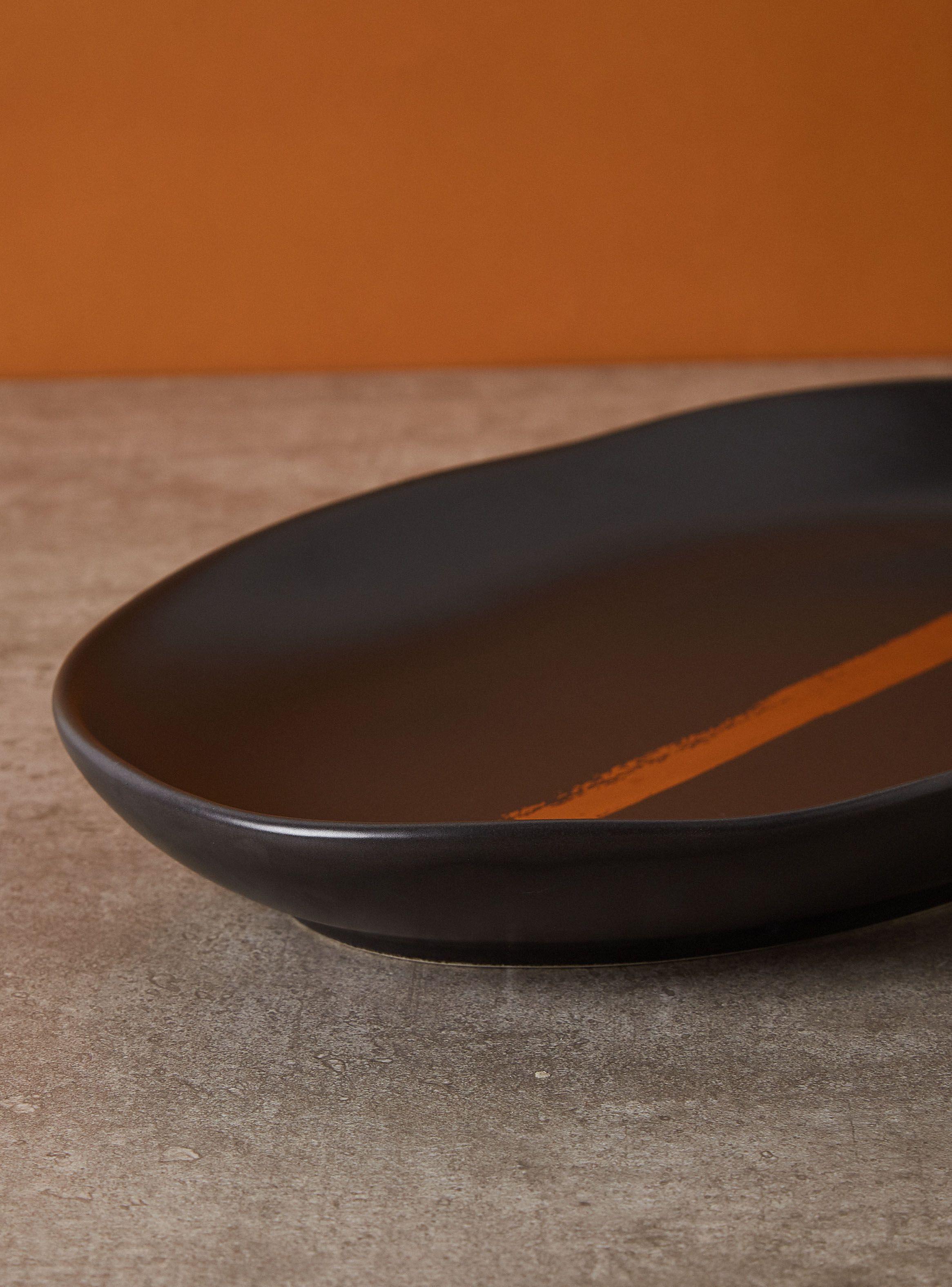Fuente Ovalada Black And Gold Cerámica 35 cm-1