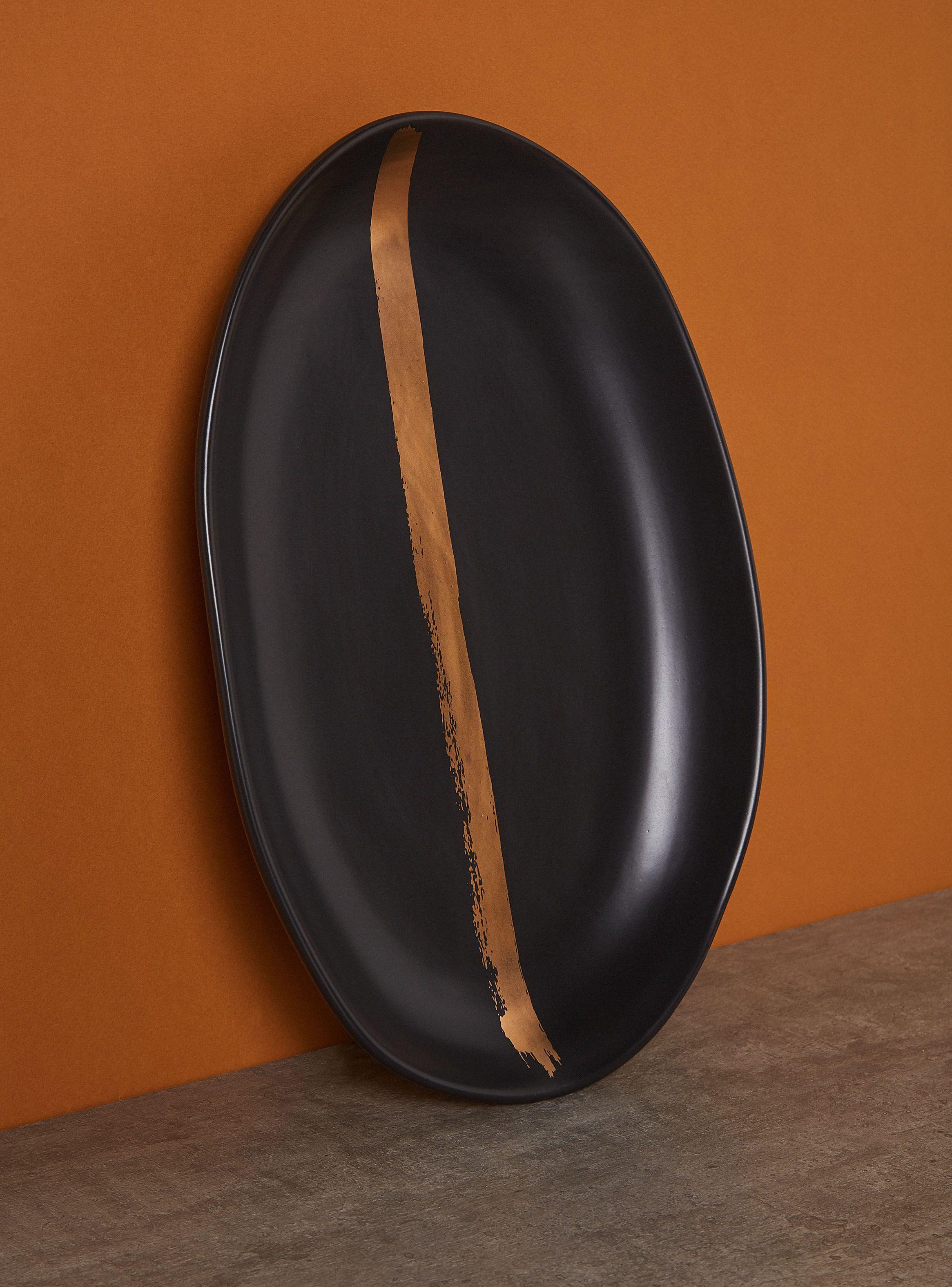 Fuente Ovalada Black And Gold Cerámica 35 cm-2
