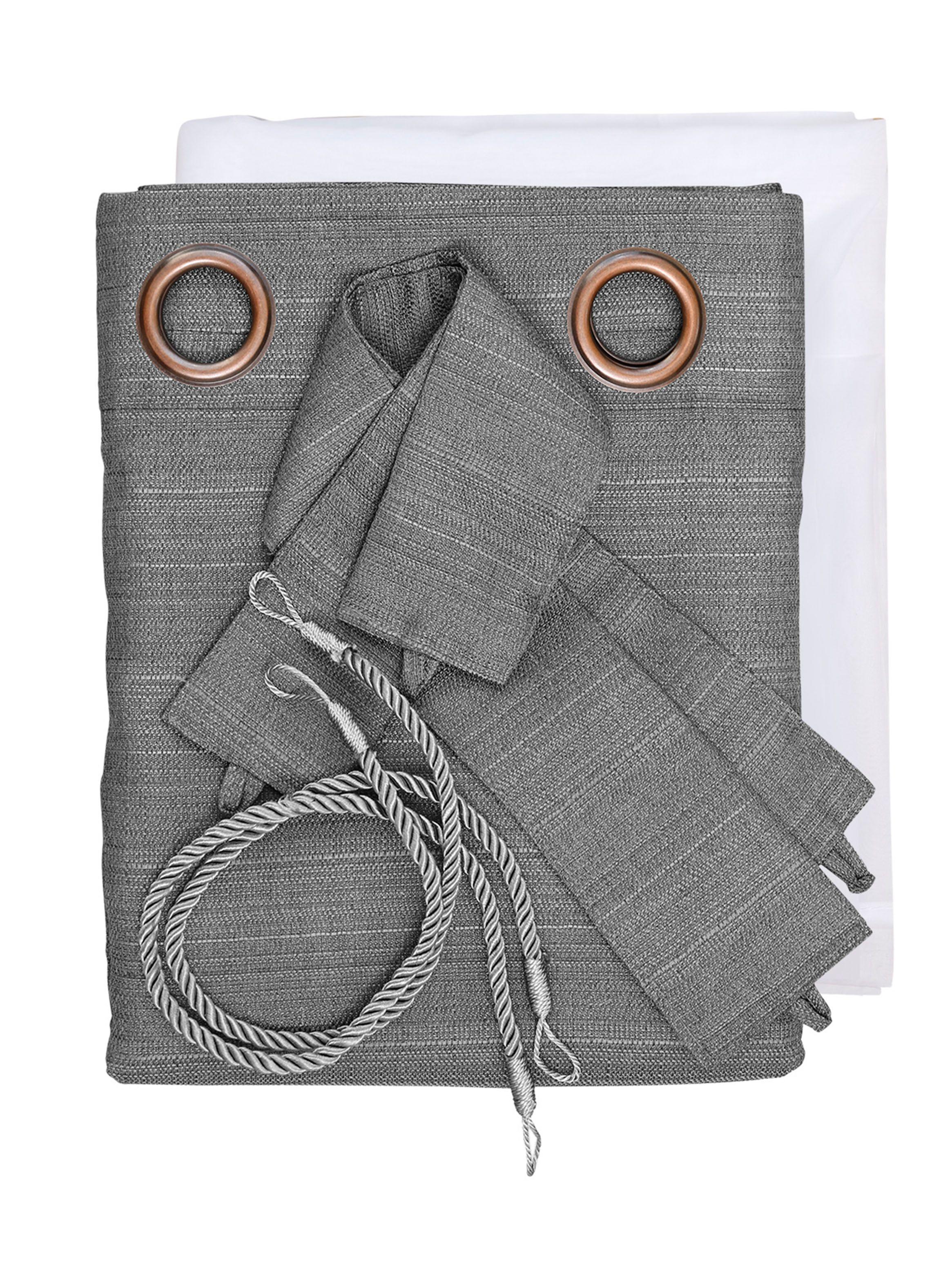 Set Mallorca Cortinas Rusticas 140 x 220 cm Gris-1