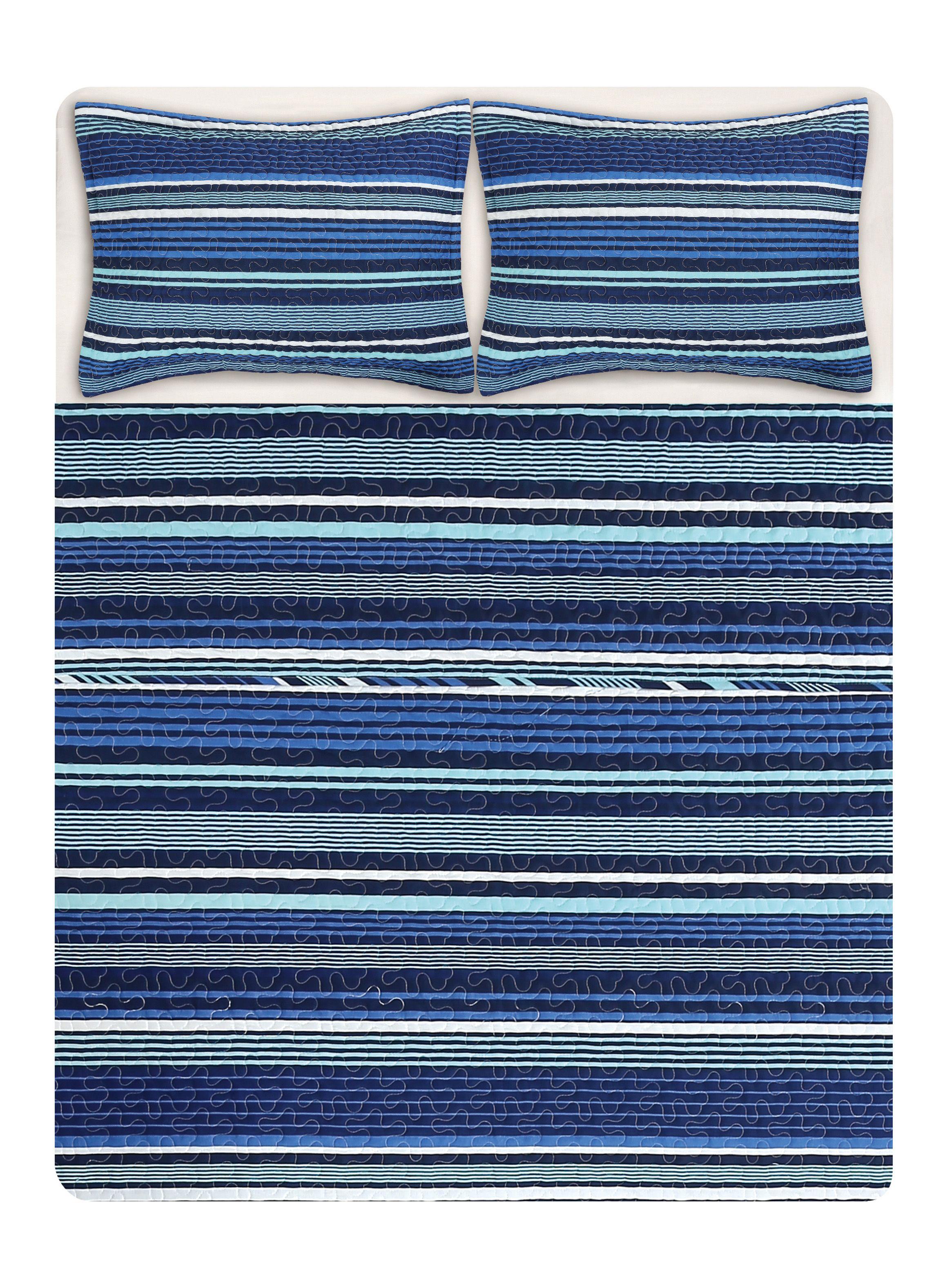 Quilt 2 Plazas Líneas Azul-3