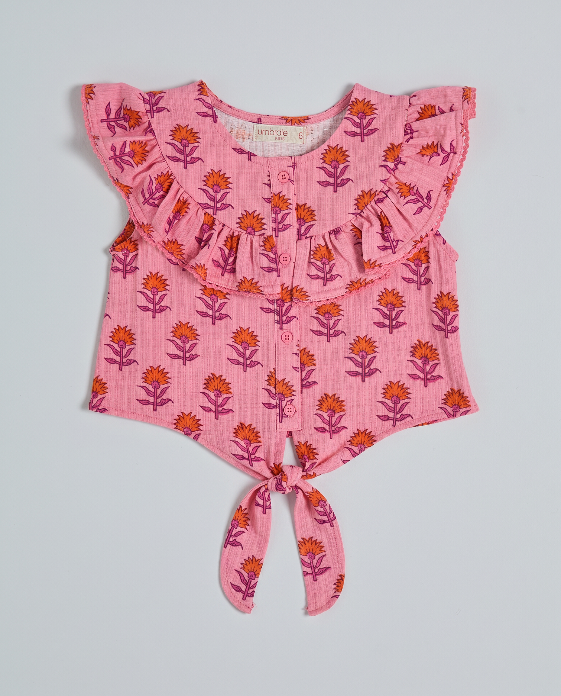 Blusa Full Estampada Elasticada con Volante y Amarra-1