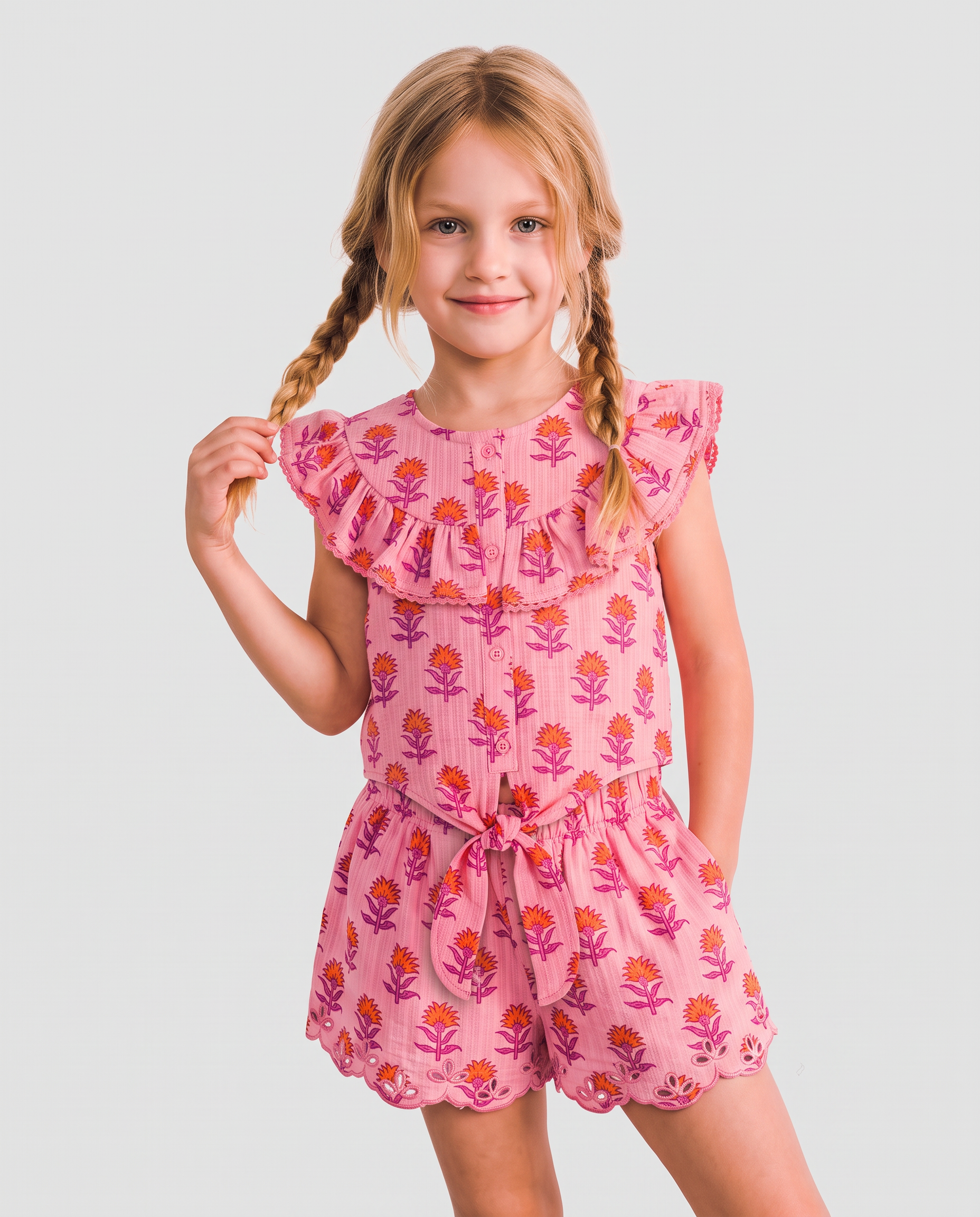 Blusa Full Estampada Elasticada con Volante y Amarra-0