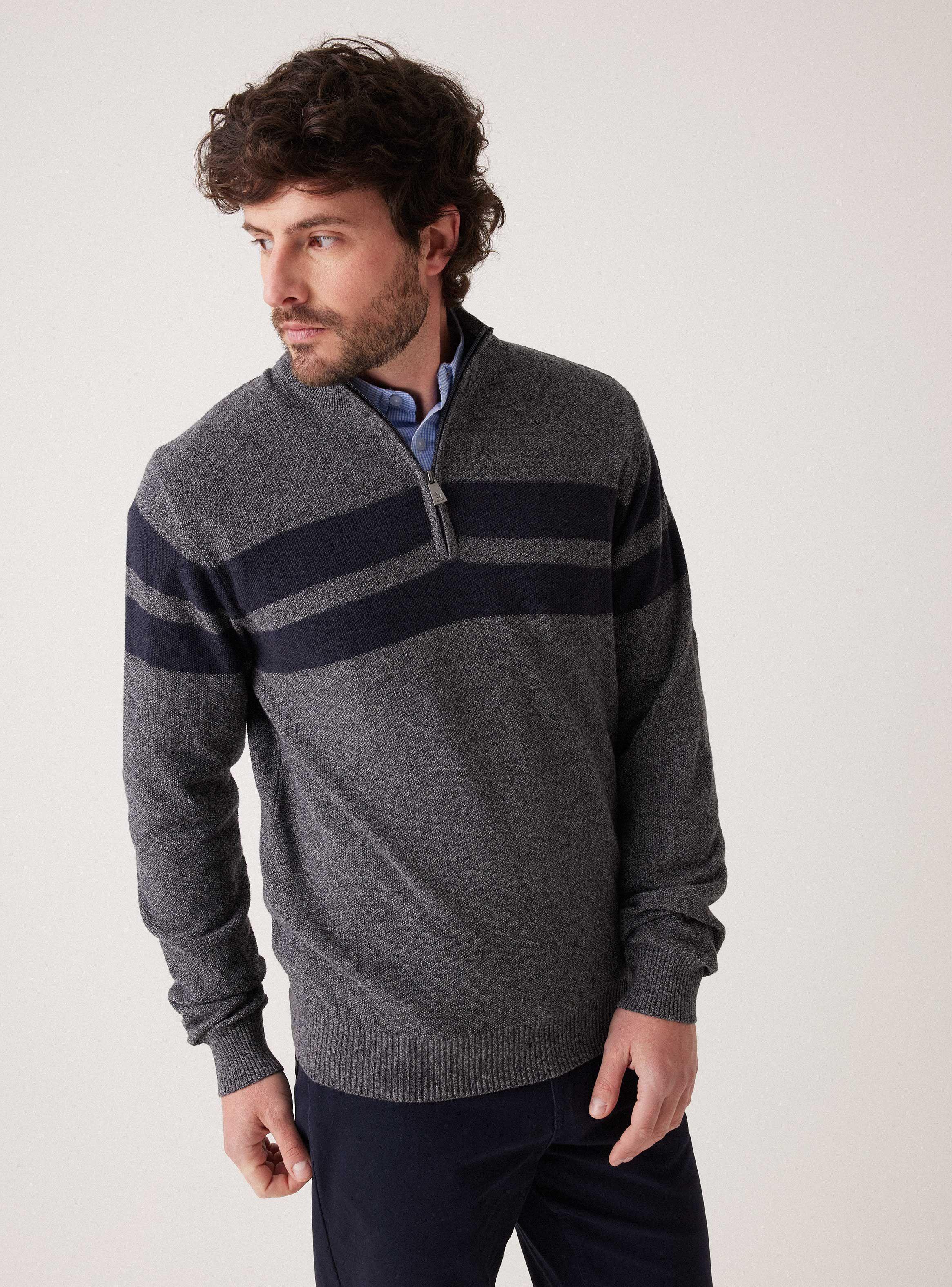 Sweater Medio Cierre Con Bloques-0