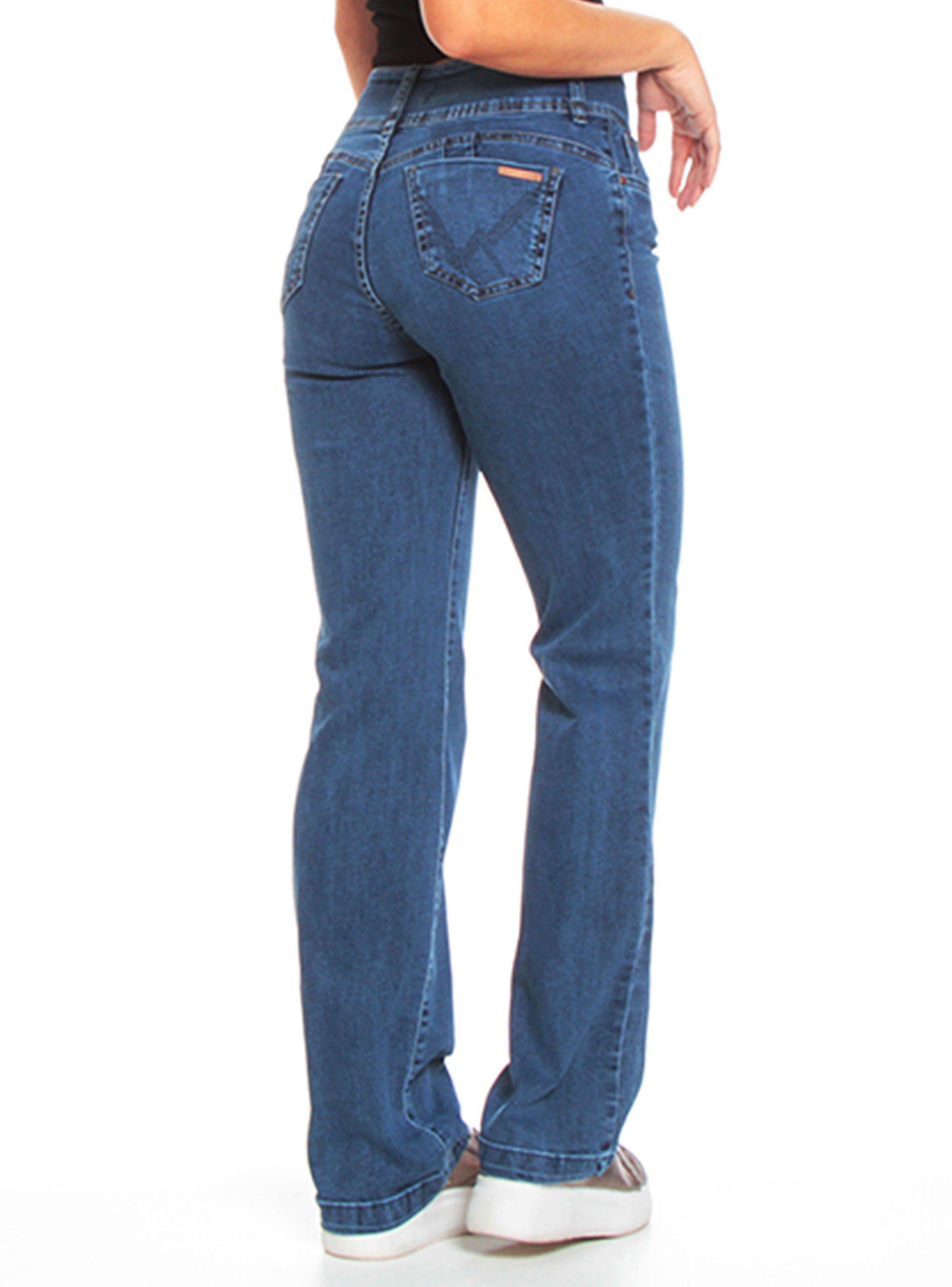 Jeans Recto Bootcut Tiro Alto Push Pretina Ancha Botones-1