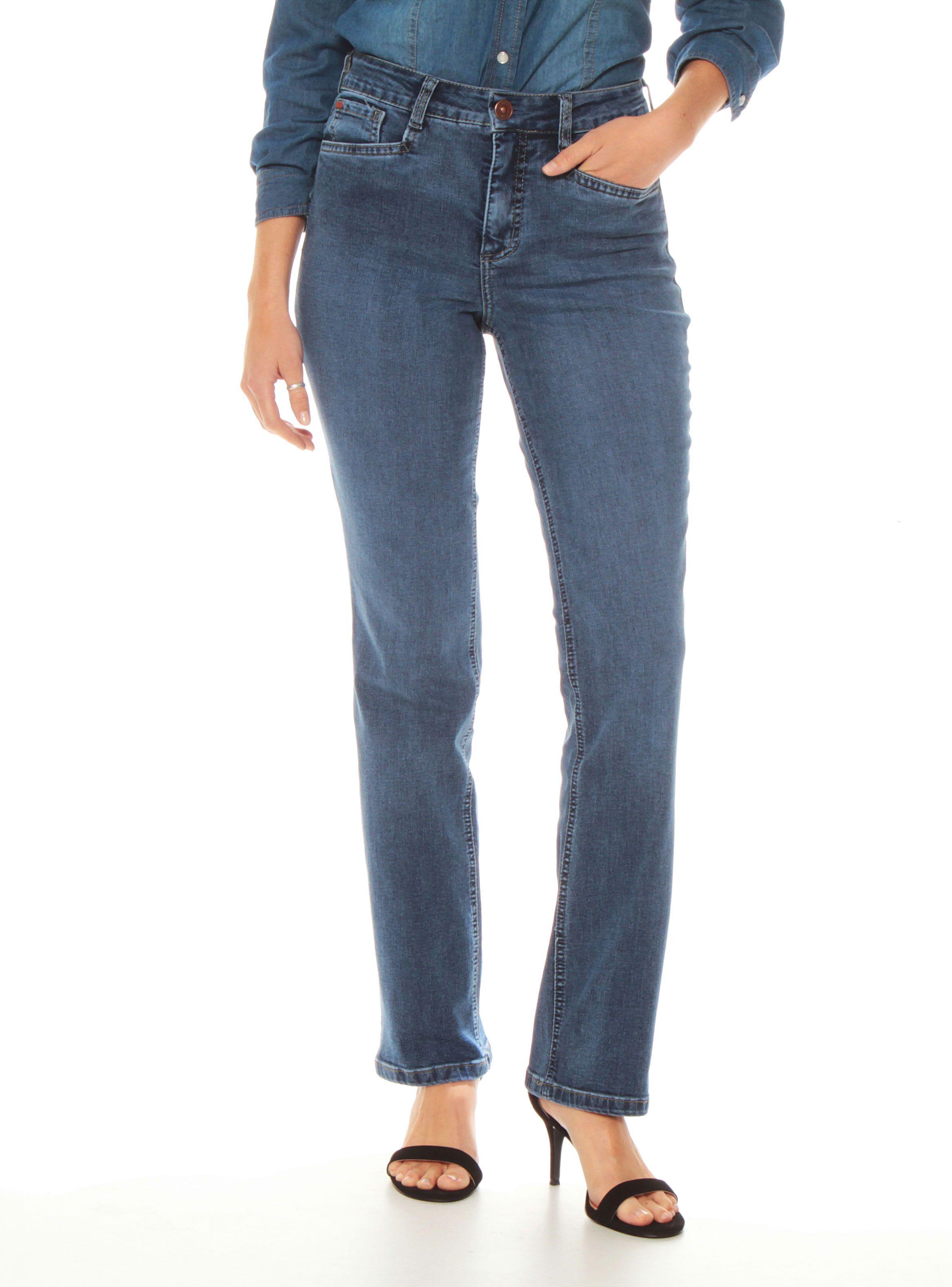 Jeans Básico Recto Tiro Alto Pretina Botón 1-0