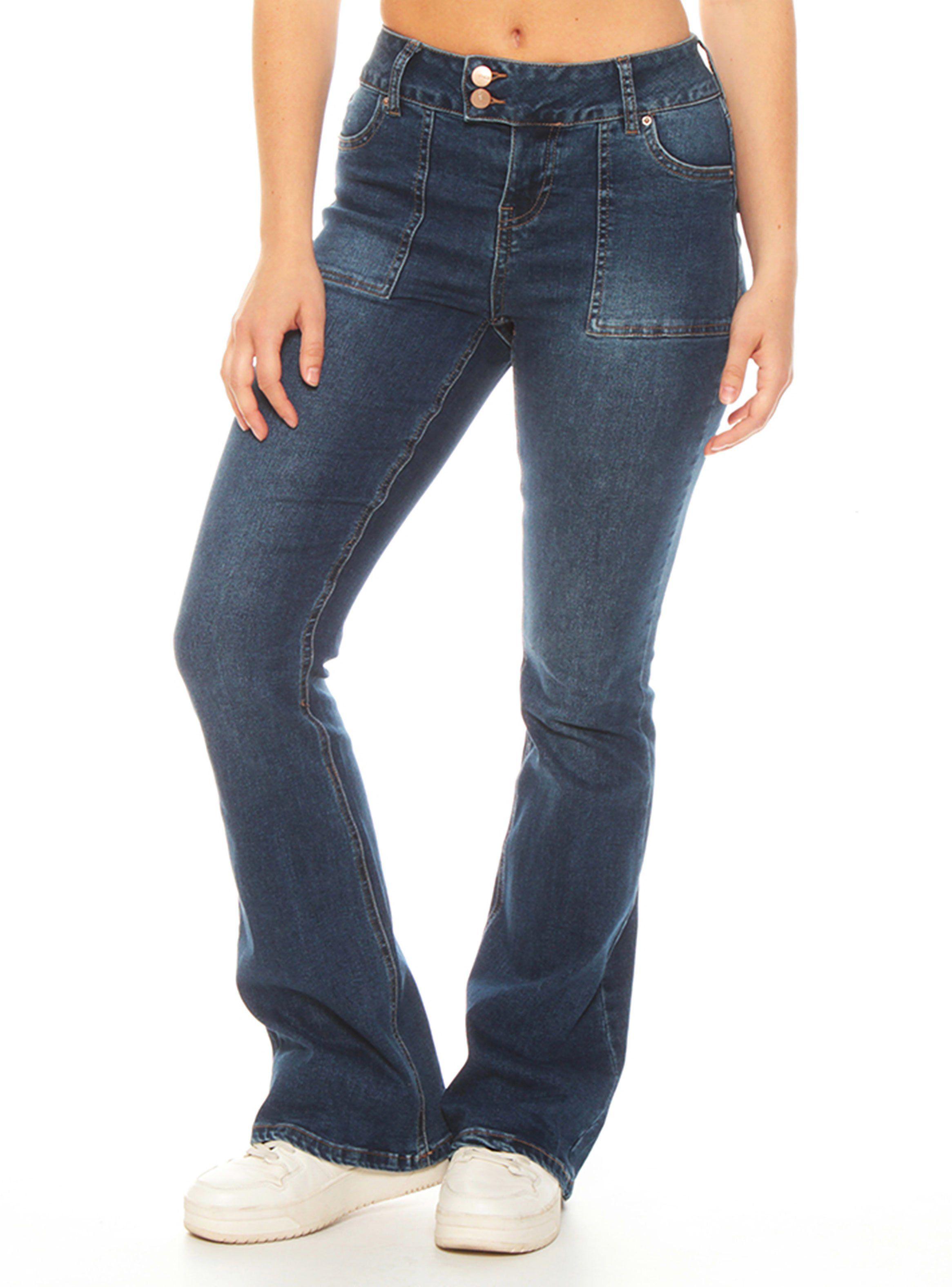 Jeans Flare Tiro Bajo Pretina Pasada 2 Botones-0