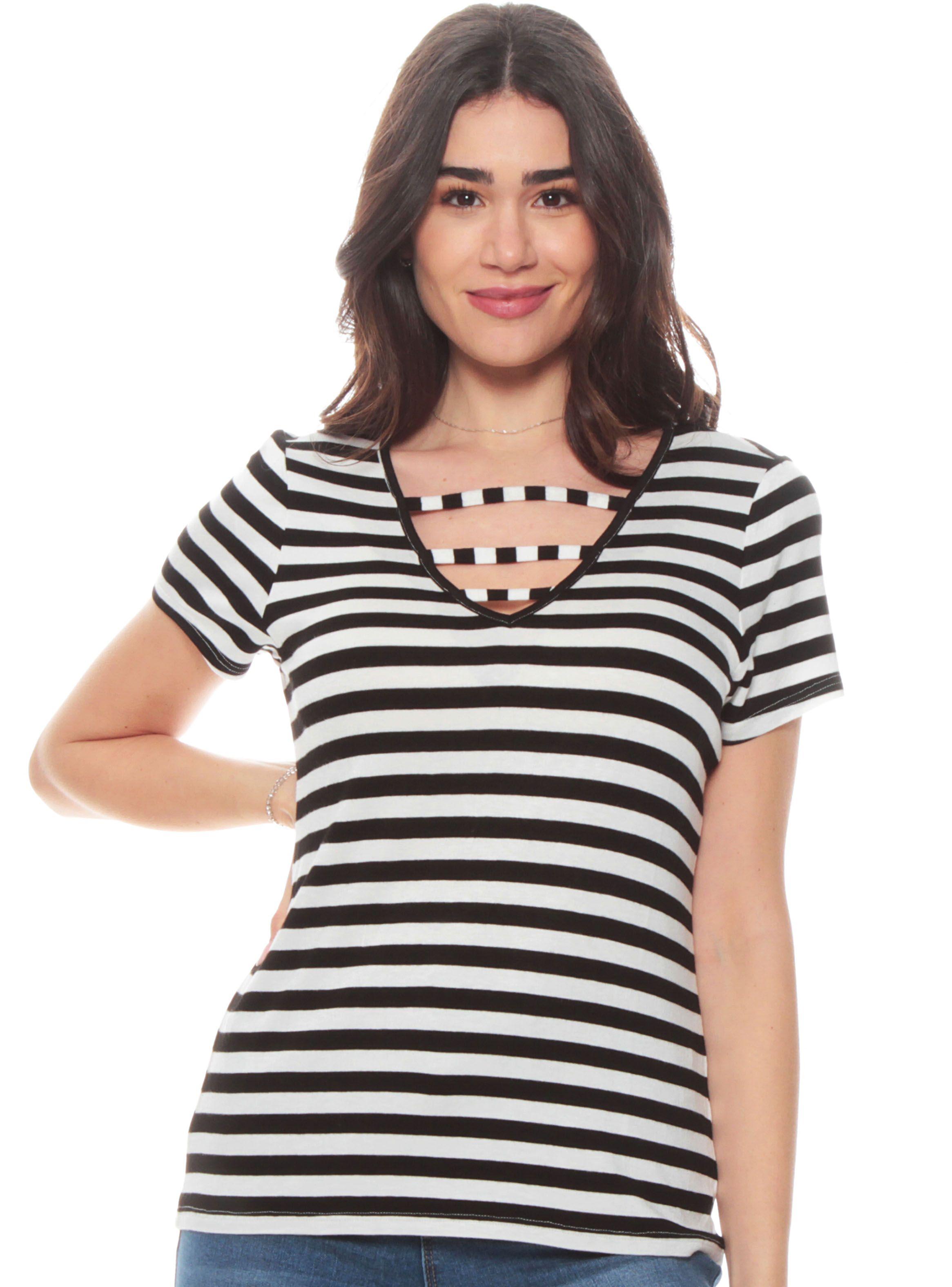 Polera Listada Escote V-0