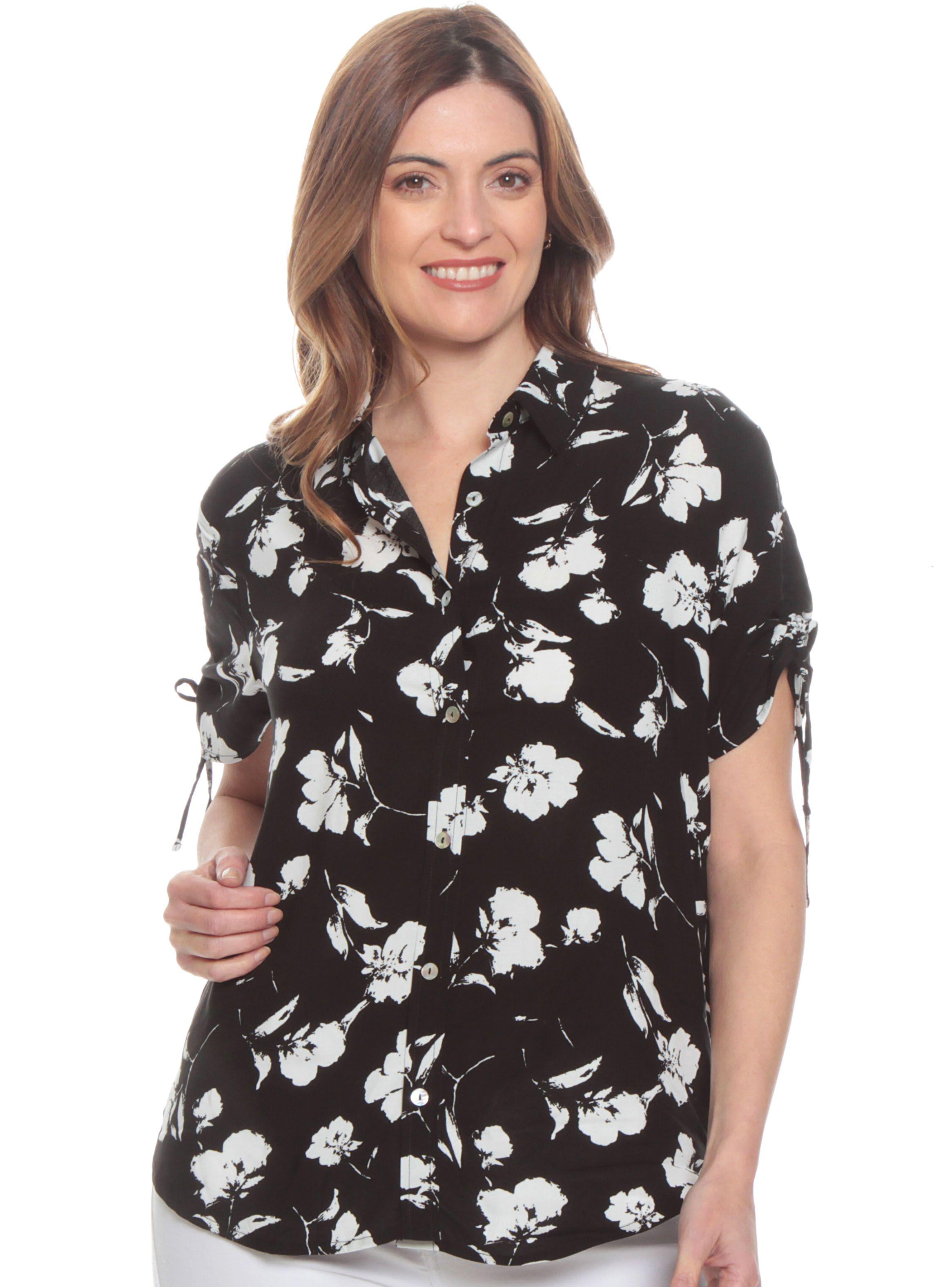 Blusa Ajustable Estampada Cuello Camisero-0